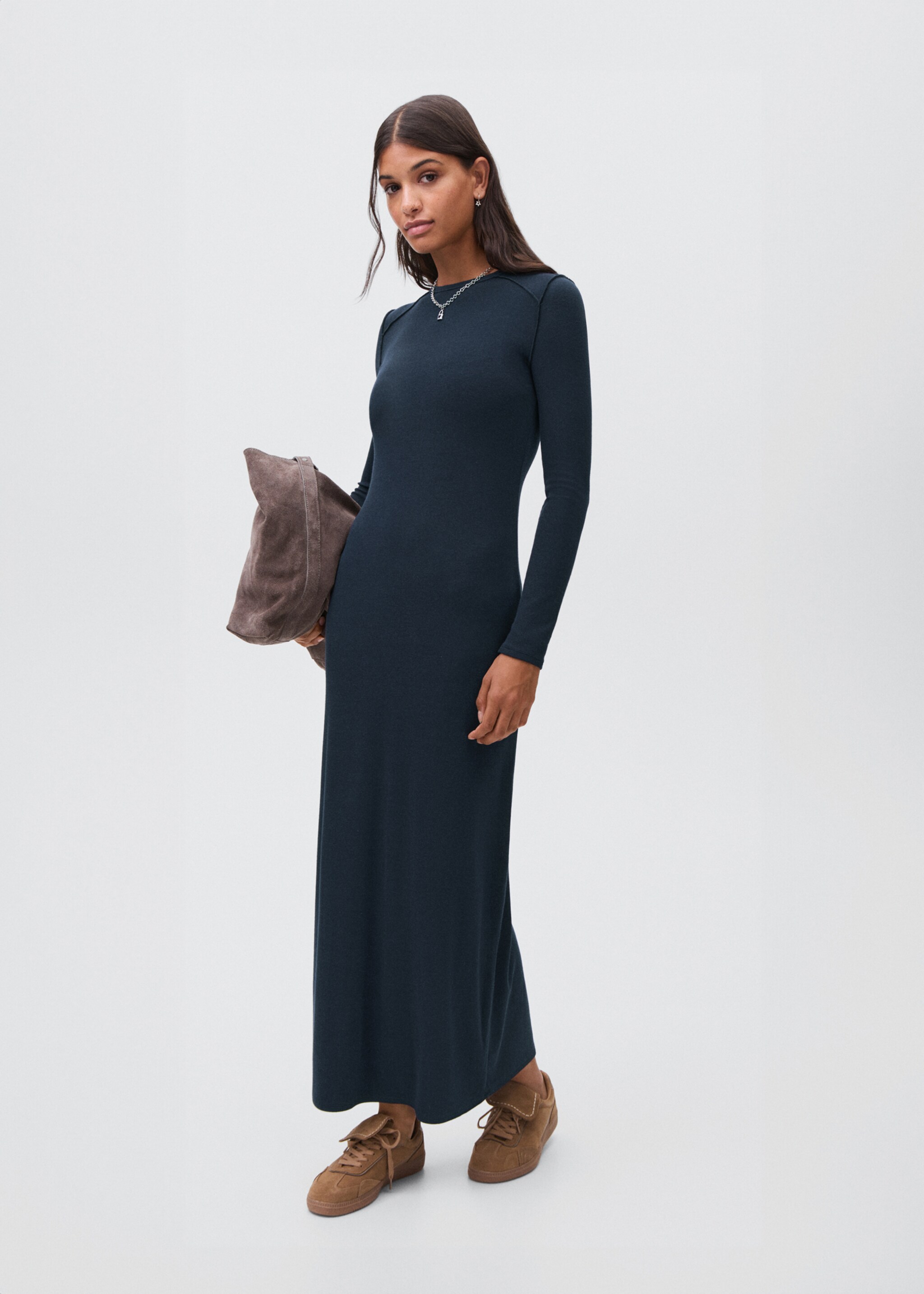 Robe longue uni - Plan général, Bleu marine. Ref: 17027762-00.