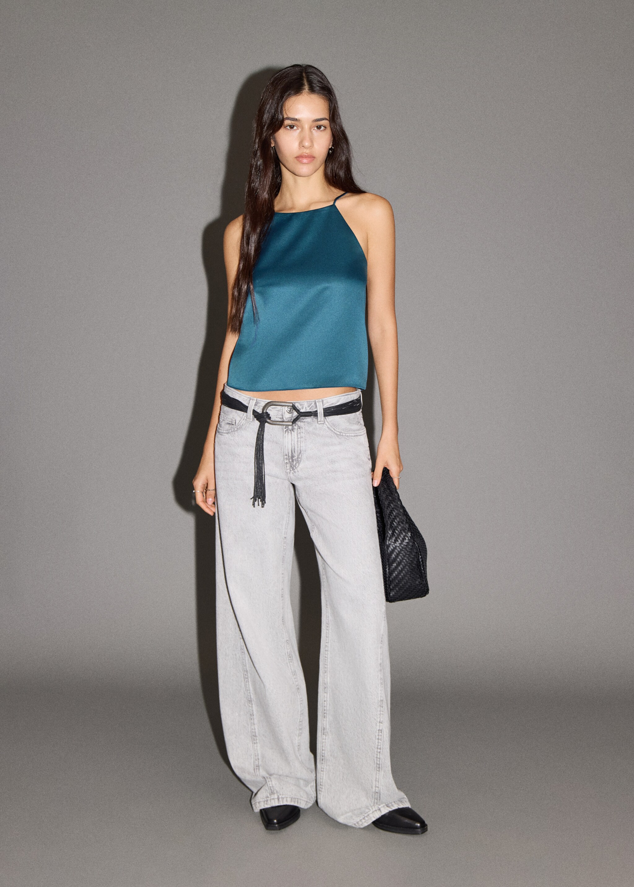 Satin halter-neck top - General plane, Navy. Ref: 17027785-00.