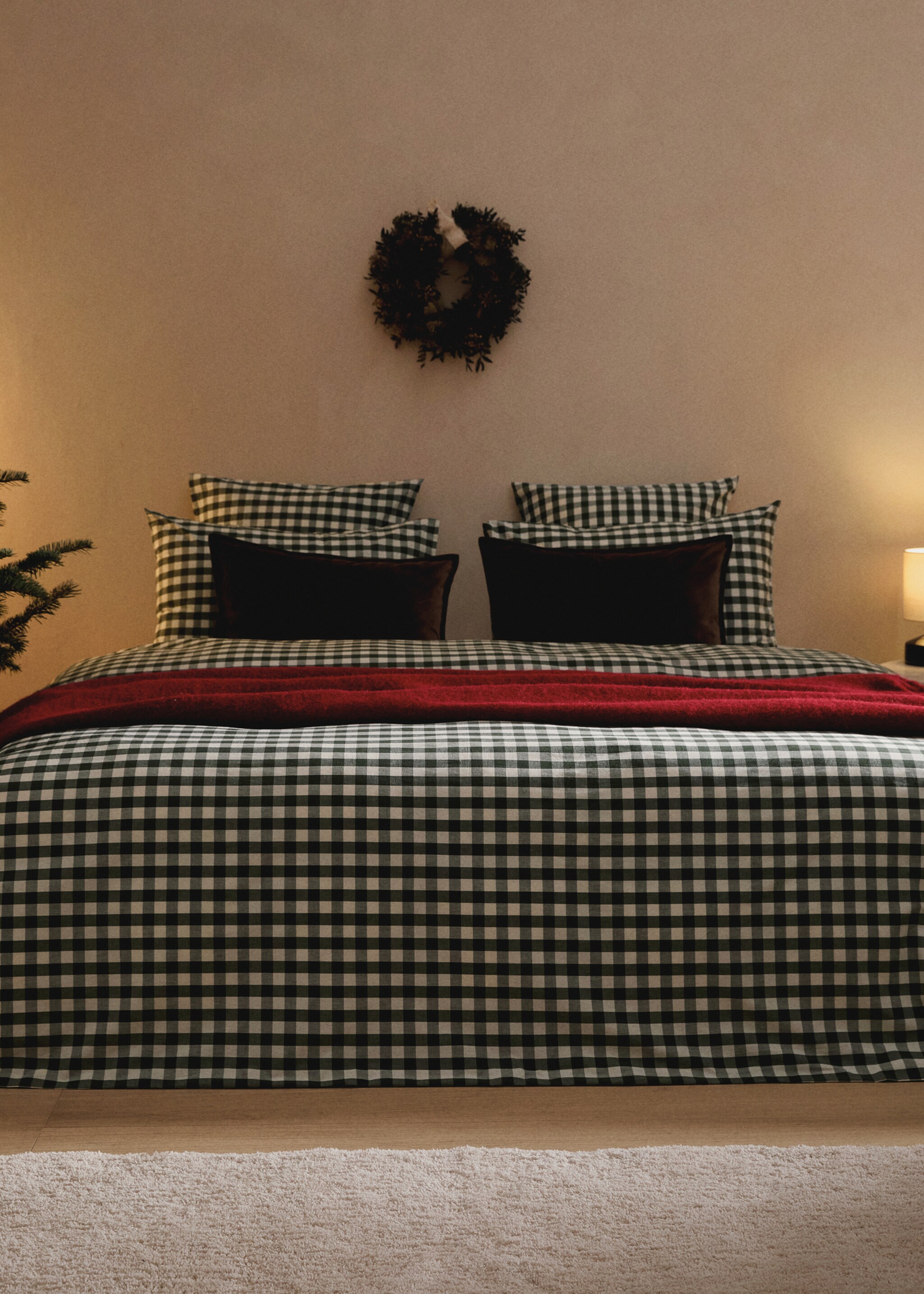 Yarn-dyed cotton check duvet cover for 90cm bed - General plane, Dark Green. Ref: 17027788-00.