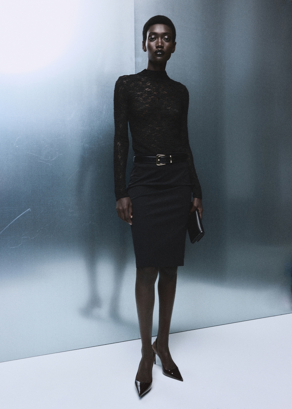 Lace top with perkins collar