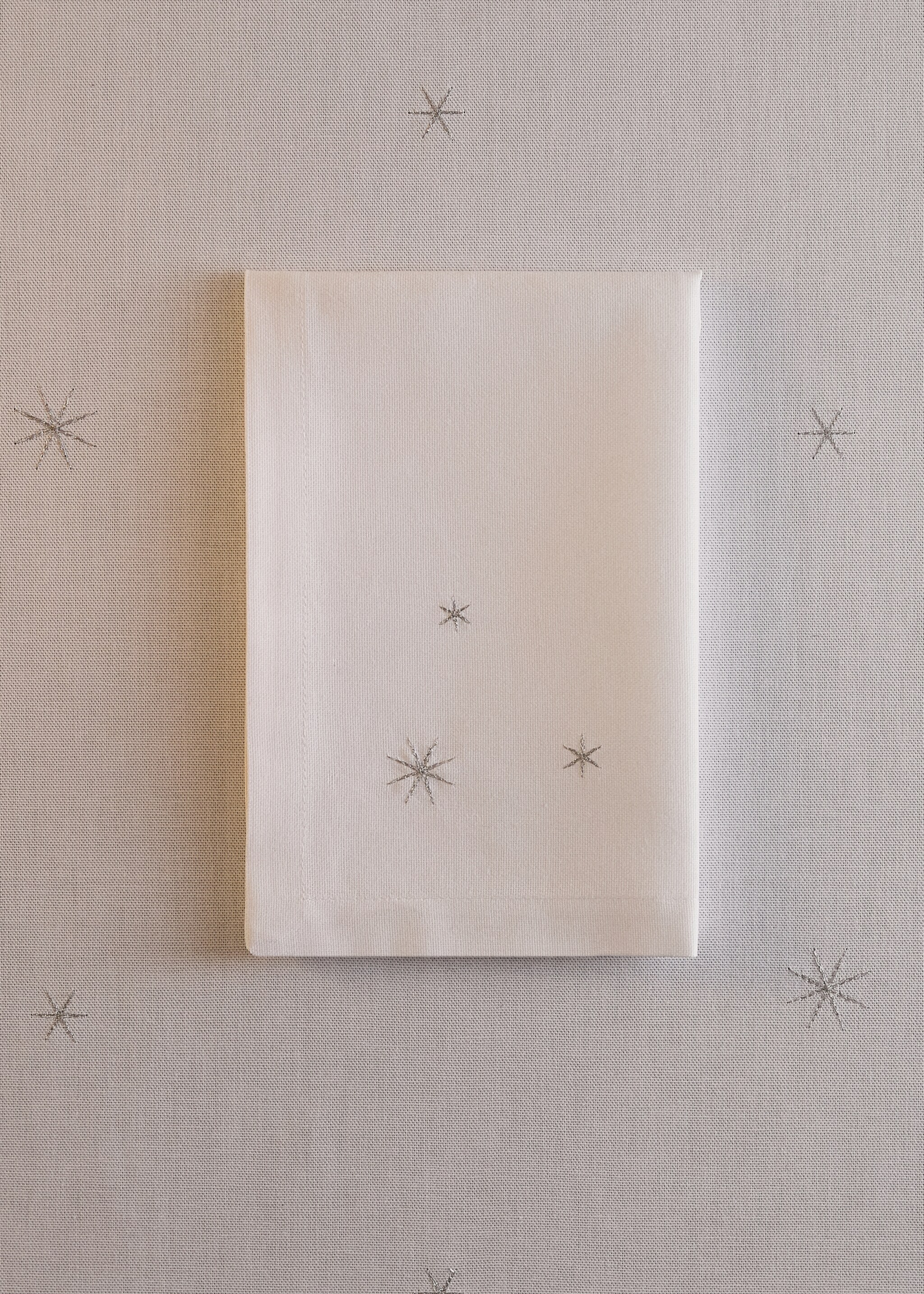 Set of 4 cotton napkins with embroidered star details - General plane, White. Ref: 17027797-00.