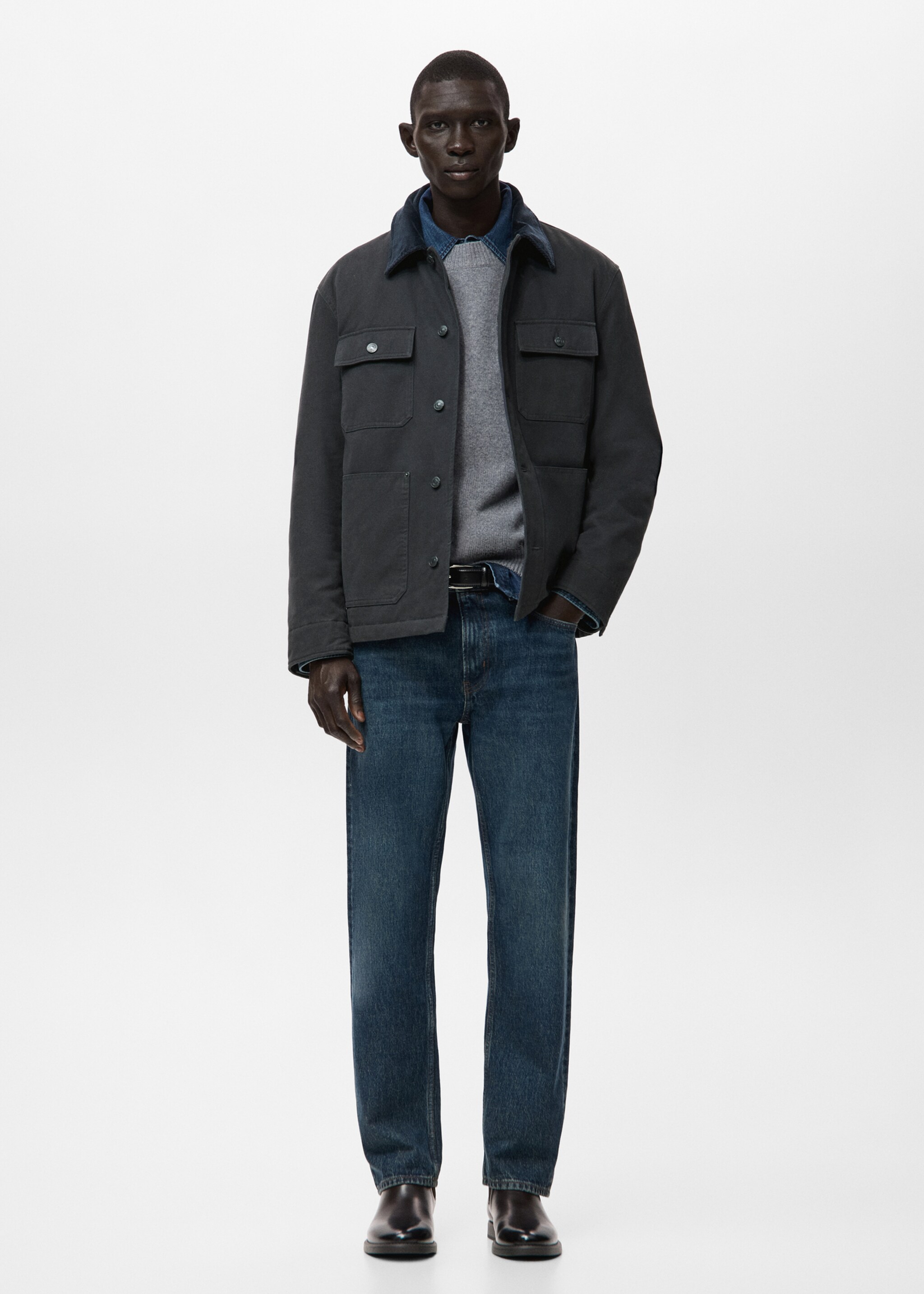 Jacket with pockets and corduroy collar - General plane, Charcoal. Ref: 17027885-00.