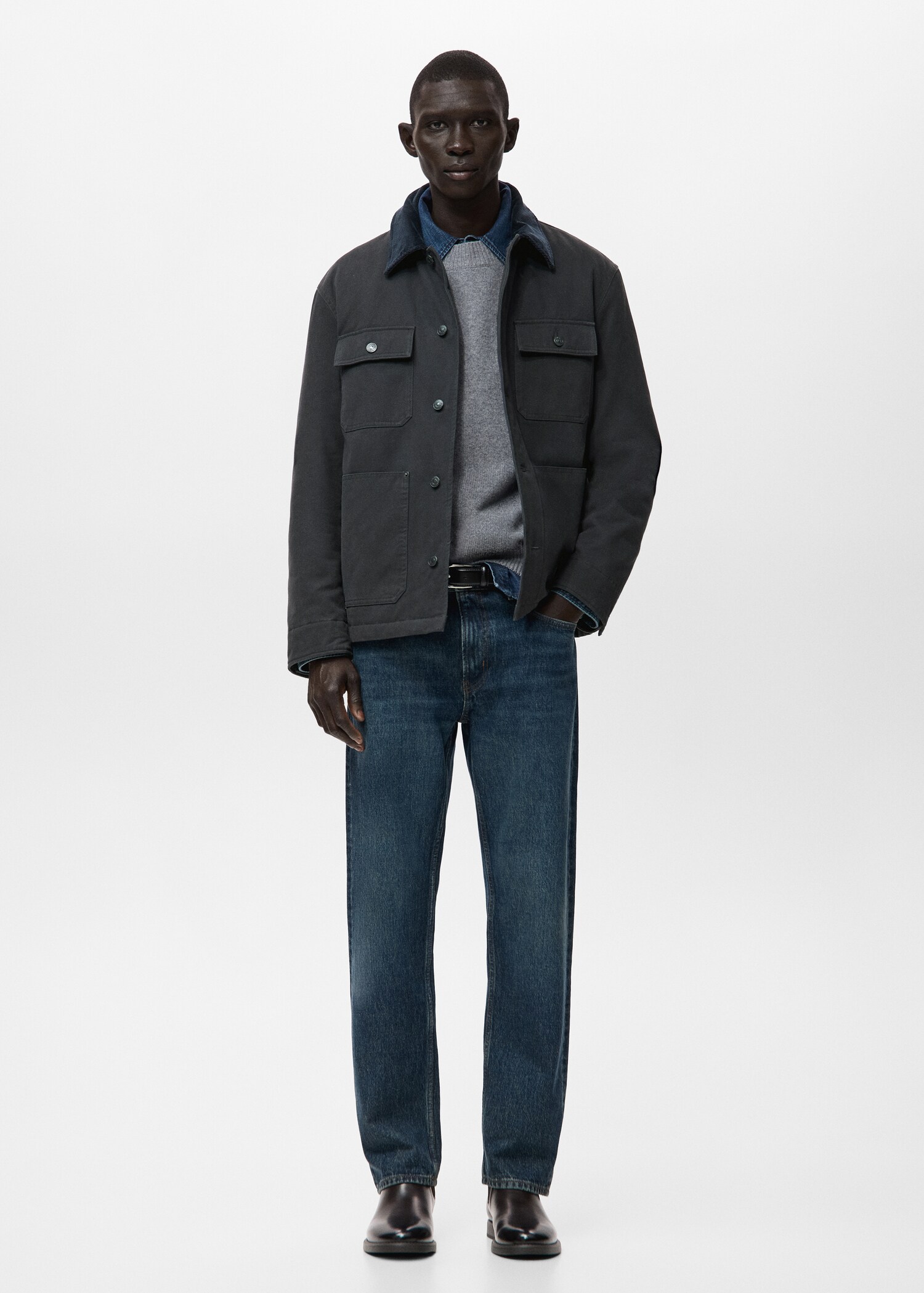 Jacket with pockets and corduroy collar - General plane