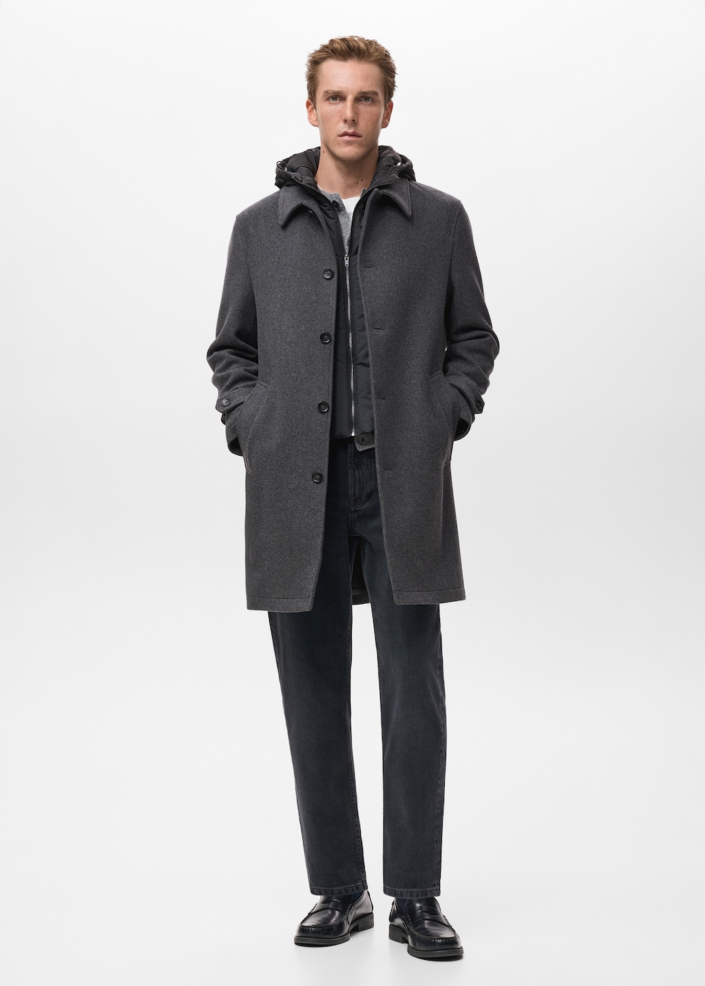 Detachable hood wool coat