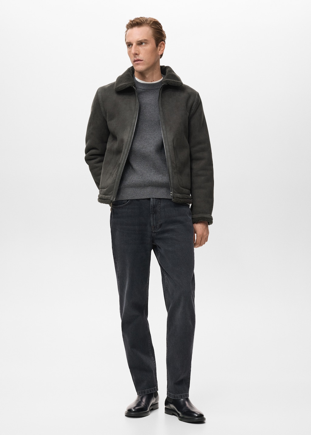 Double face jacket with sheepskin details