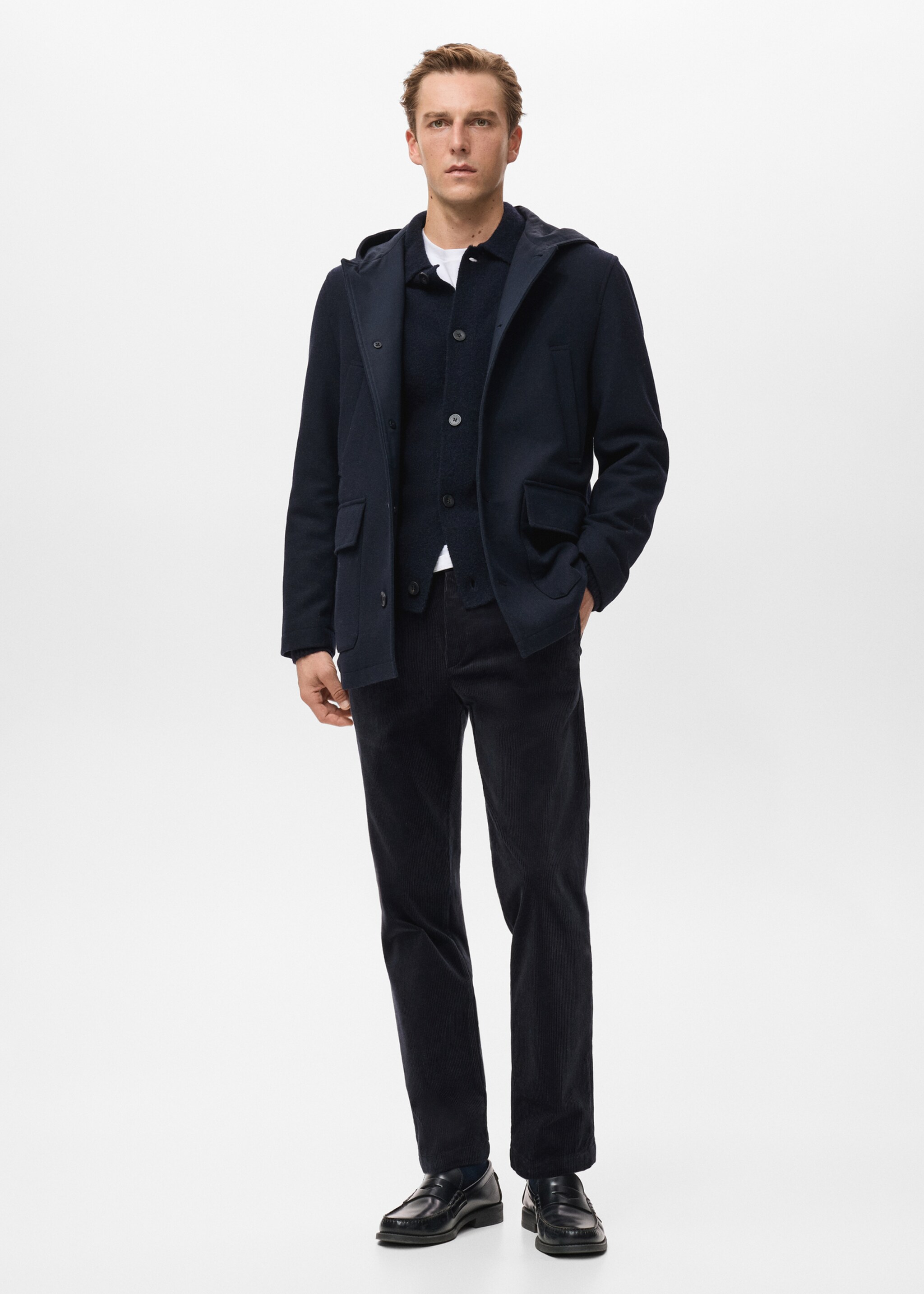 Hooded wool coat - General plane, Dark Navy. Ref: 17027891-00.