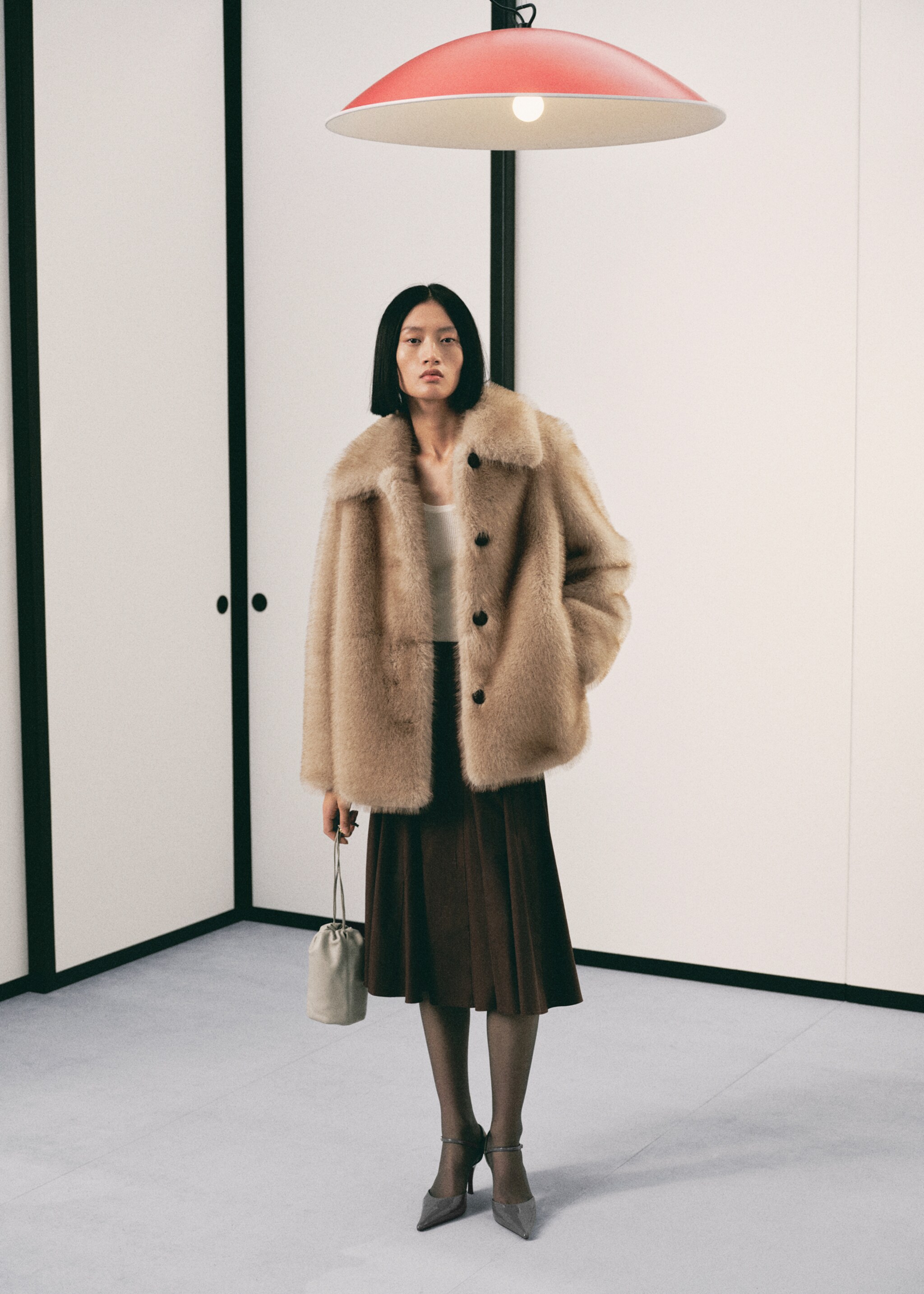 Fur-effect coat with buttons - General plane, Ecru. Ref: 17028270-00.