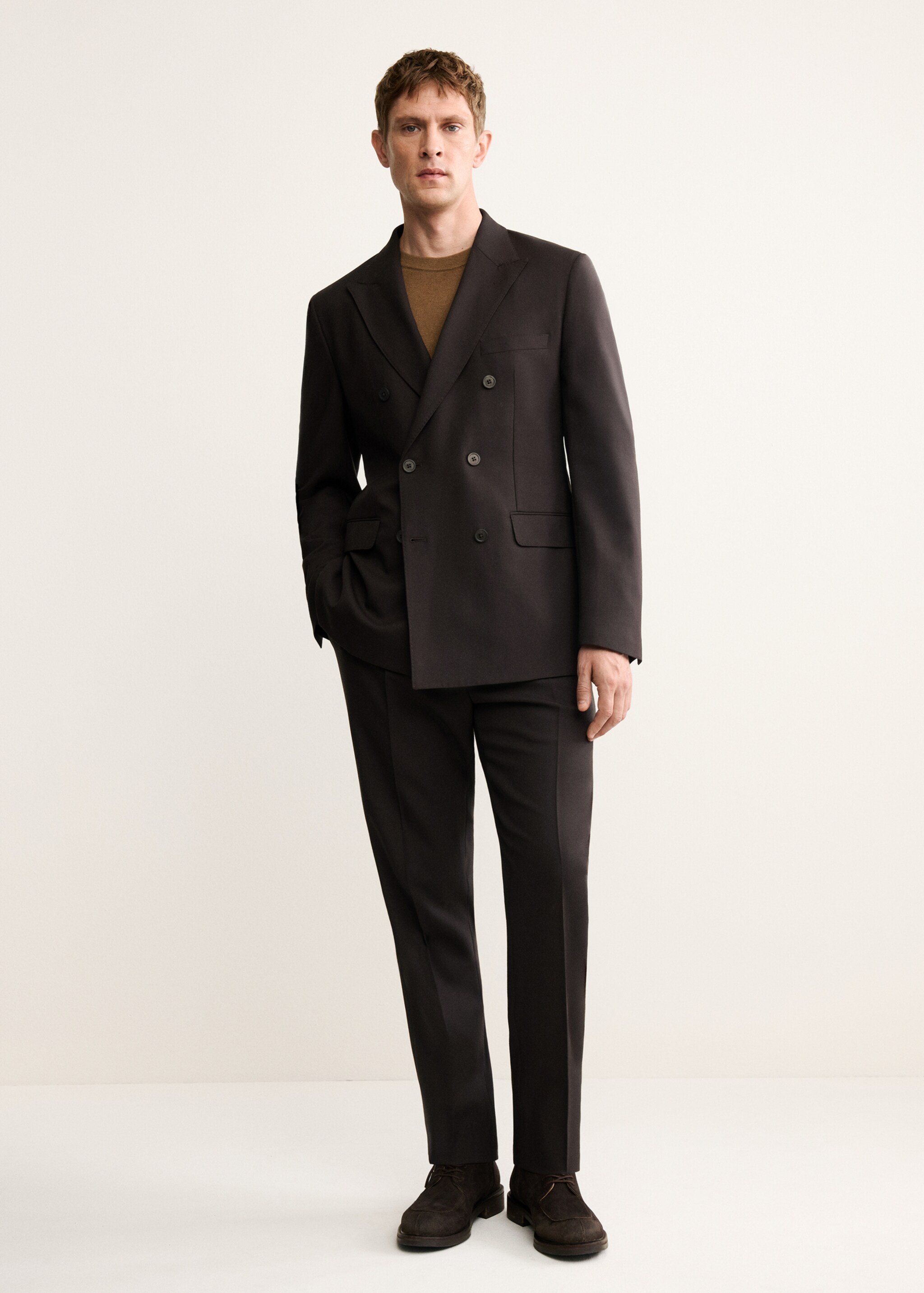 Double-breasted wool flannel suit jacket - General plane, Brown. Ref: 17028273-00.