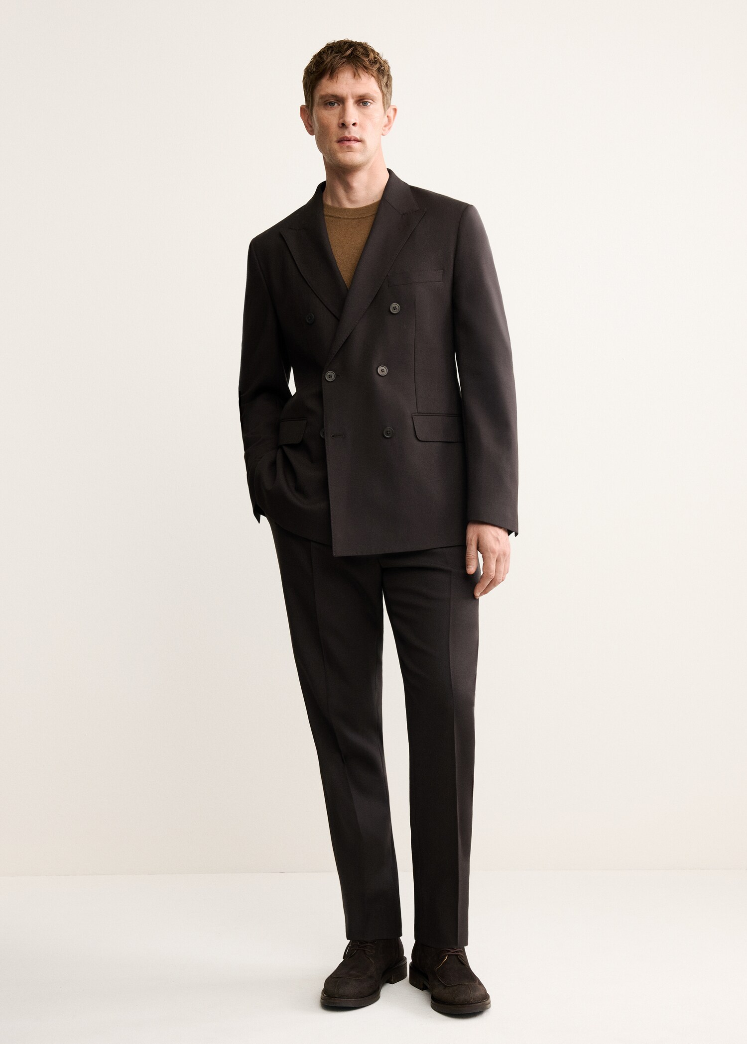 Double-breasted wool flannel suit jacket - General plane