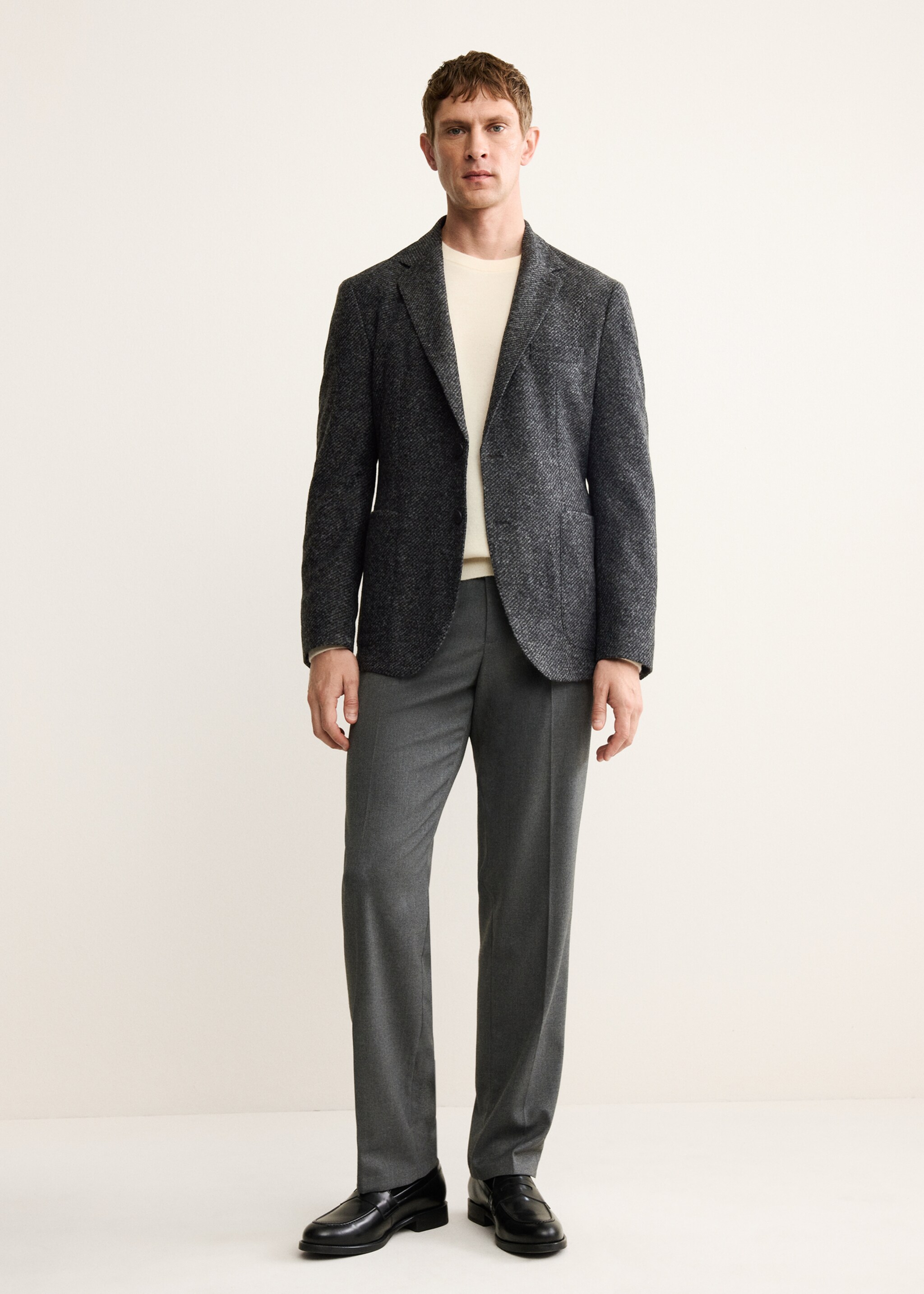 Blazer com mescla de lã slim fit - Plano geral, Cinzento-mesclado escuro. Ref: 17028275-00.