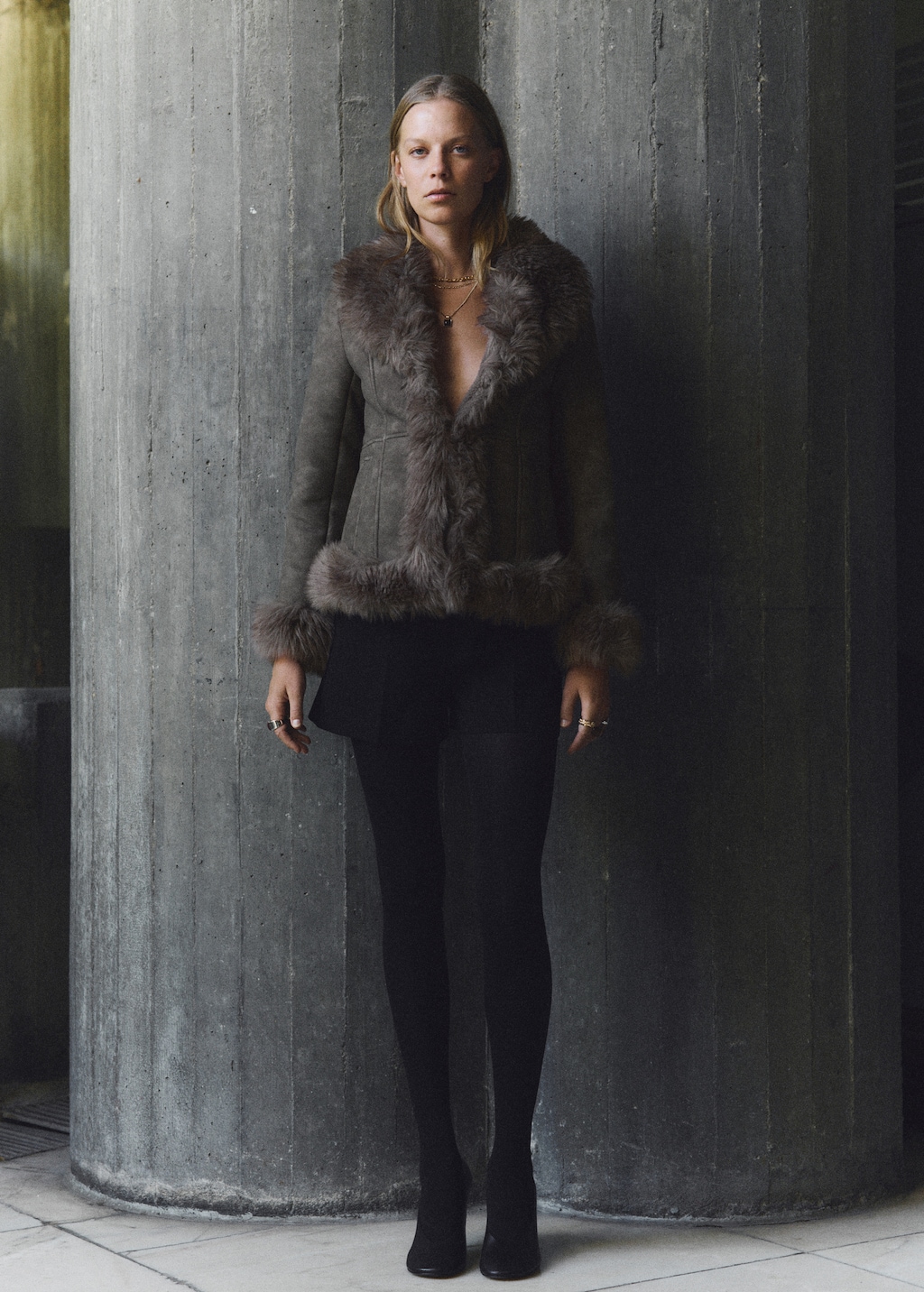 Suede-effect faux-fur jacket