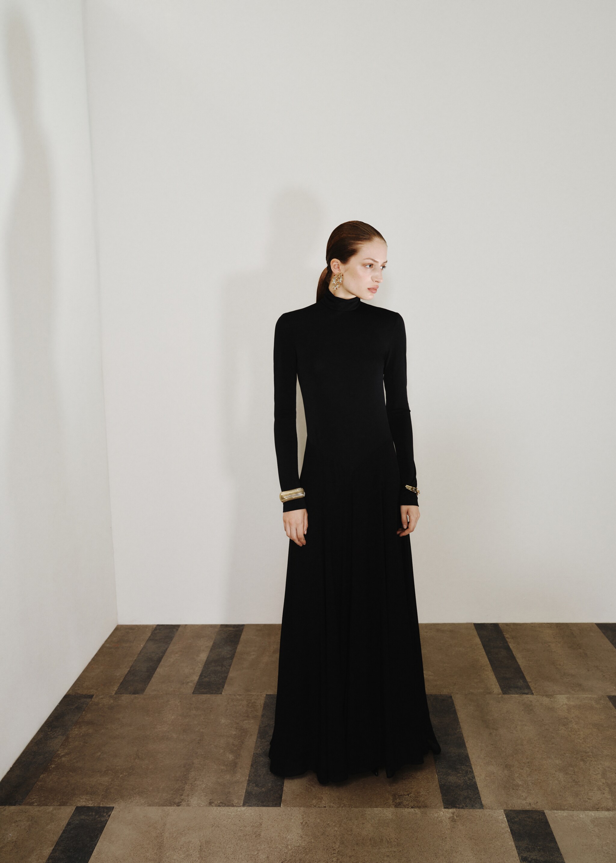 A-line turtleneck dress - General plane, Black. Ref: 17029109-00.