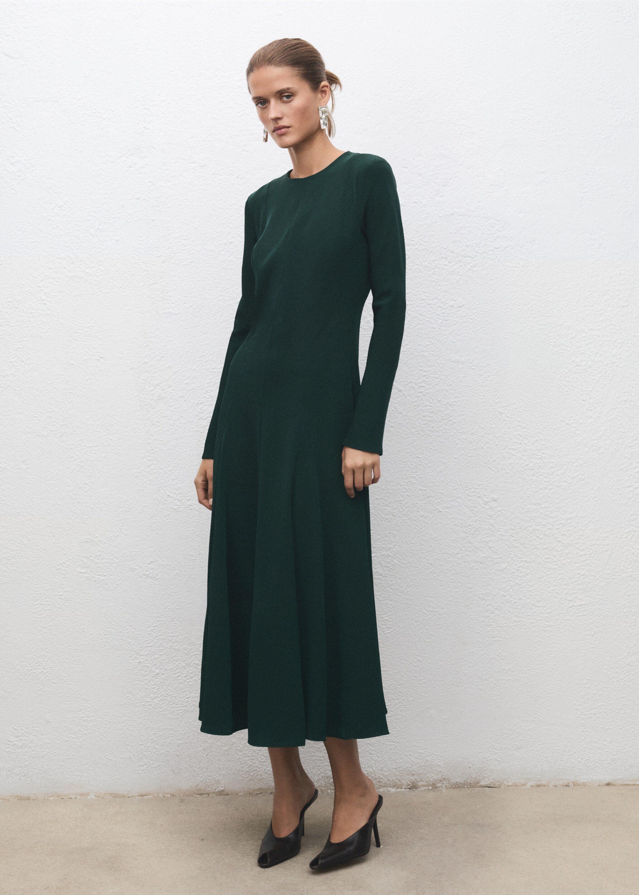 A-line dress with godets - General plane, Green. Ref: 17029119-00.