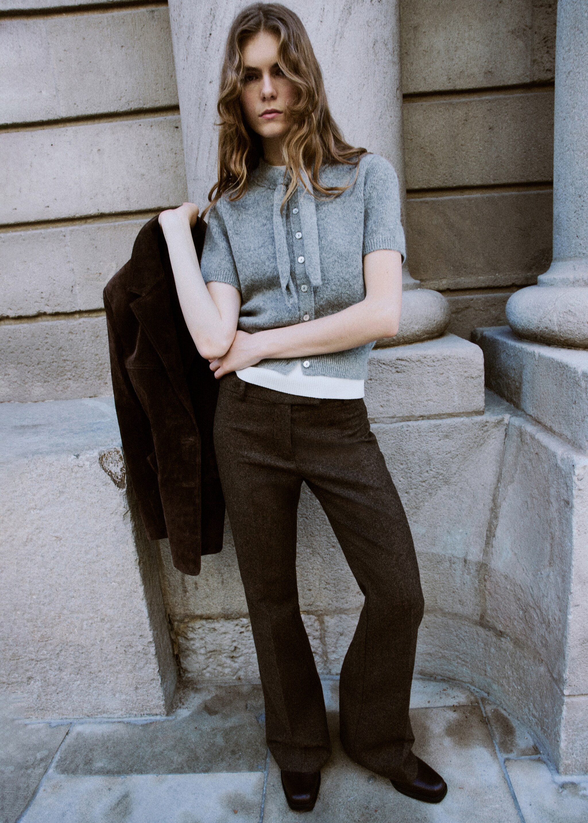 Bow tie neck cardigan - General plane, Grey. Ref: 17029120-00.