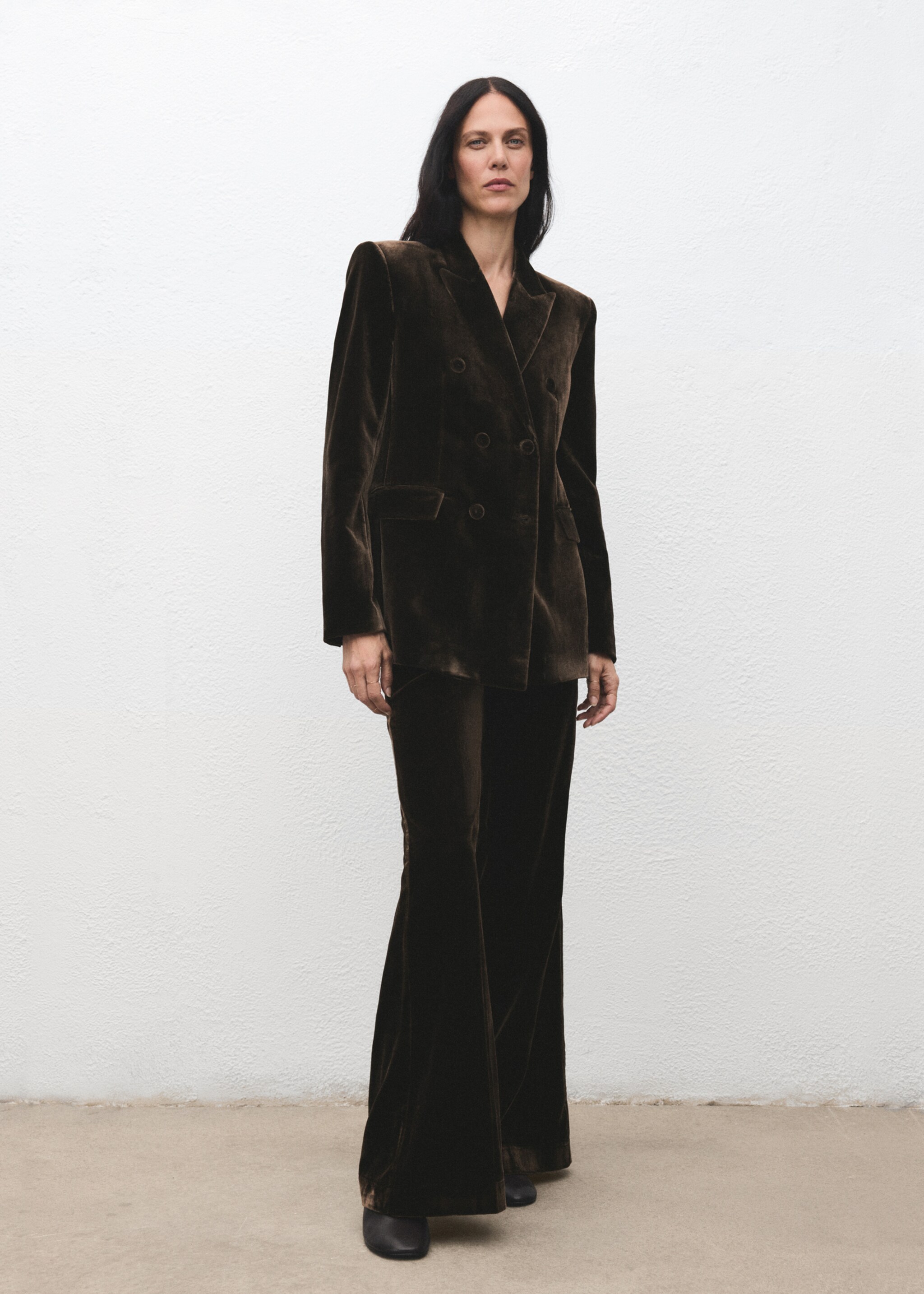 Blazer fato assertoado veludo - Plano geral, Chocolate. Ref: 17029407-00.