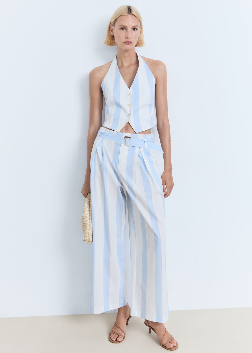 Striped culotte pants with belt