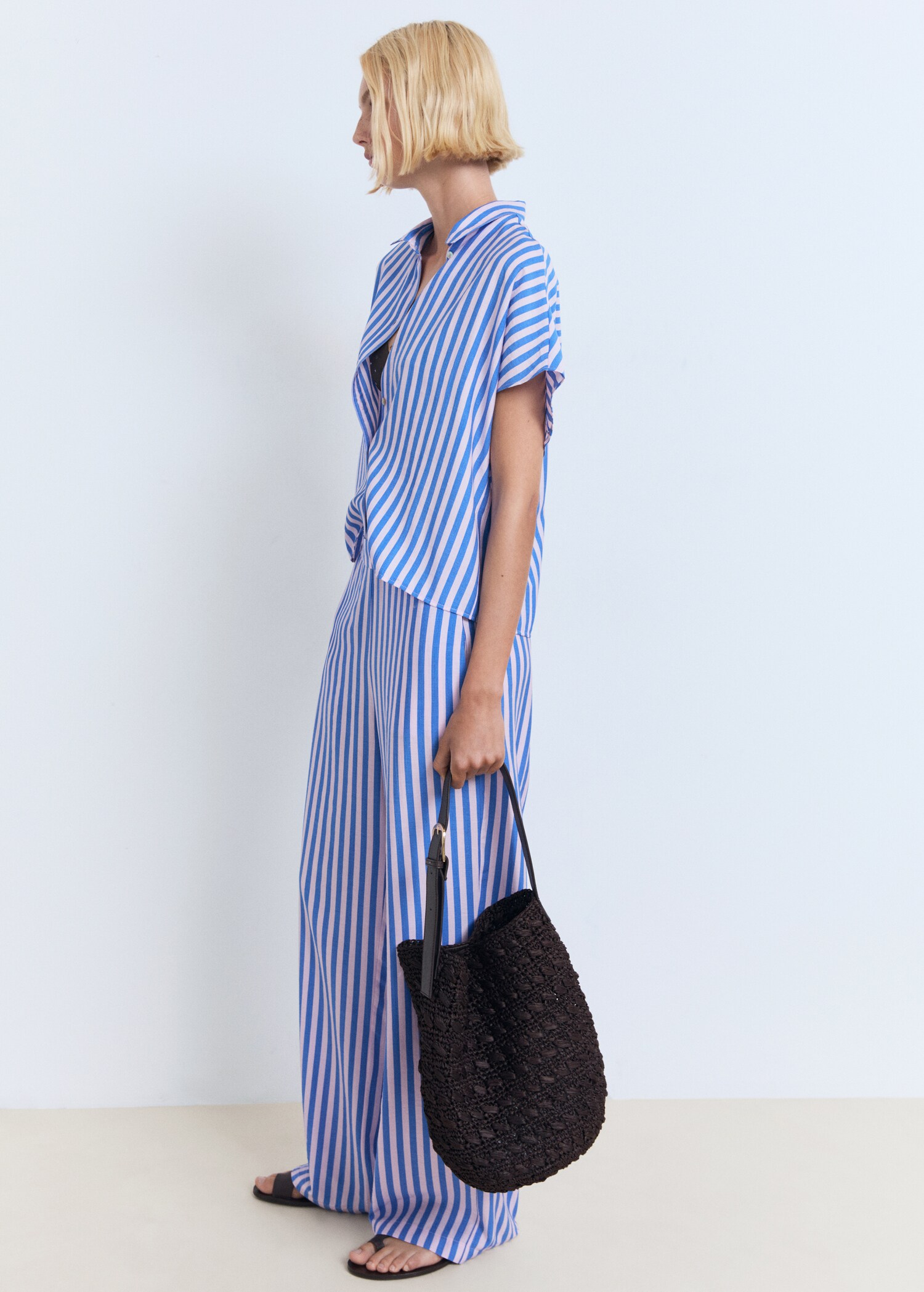 Stripe-print straight trousers - General plane