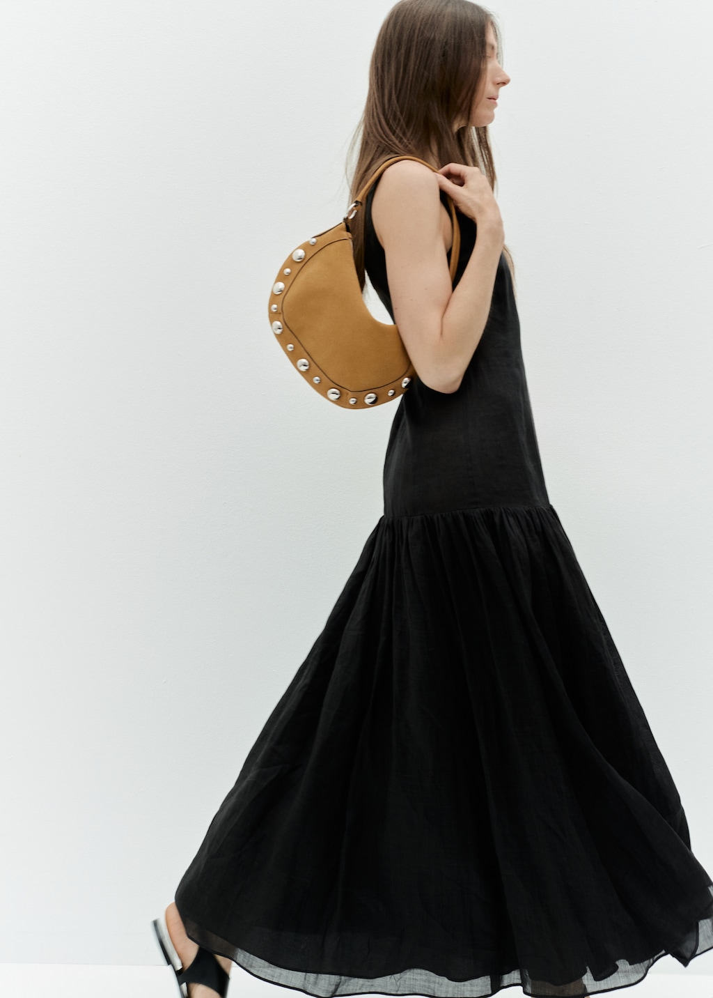 Suede leather studded handbag