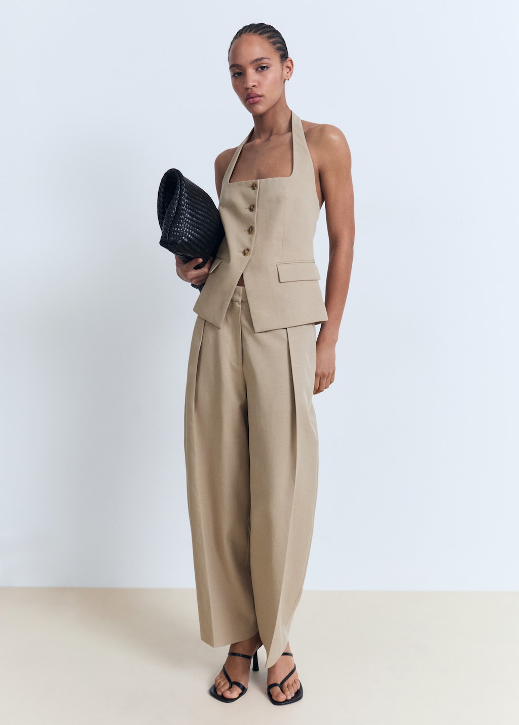 Linen-blend balloon suit pants