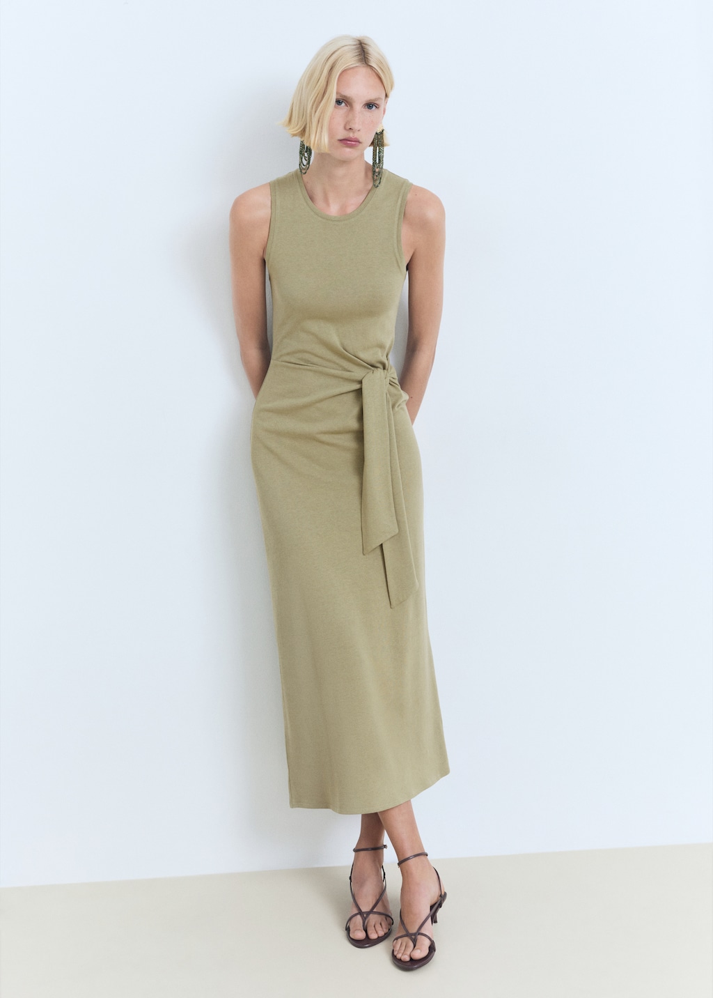 Mango Cotton midi-dress with knot detail