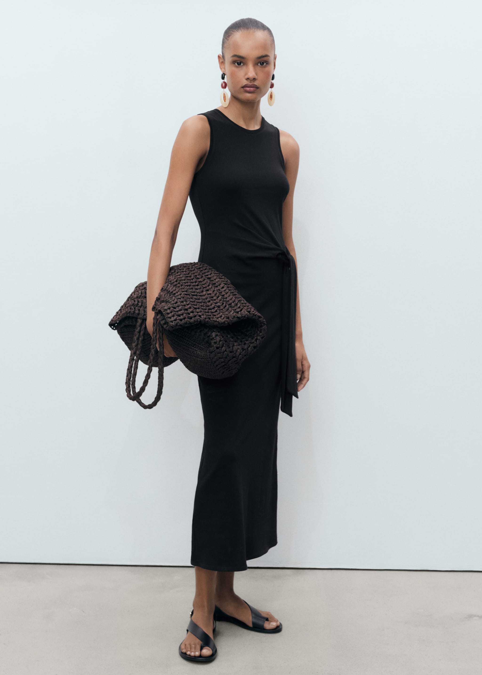 Cotton midi-dress with knot detail - General plane