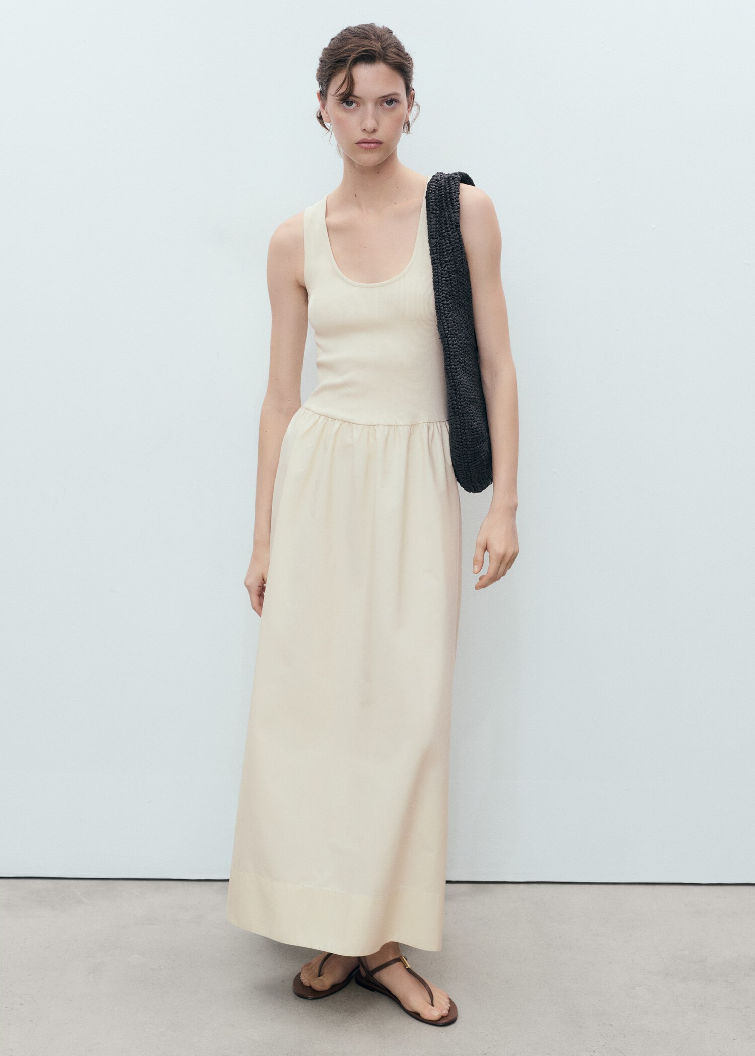 Flared dress in combined fabric - General plane