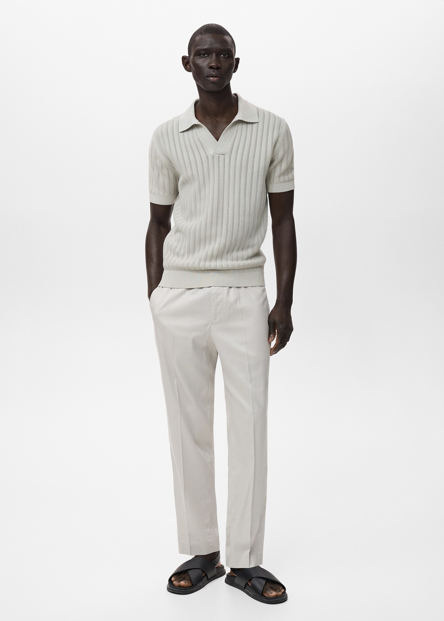Fine-knit herringbone polo shirt - General plane