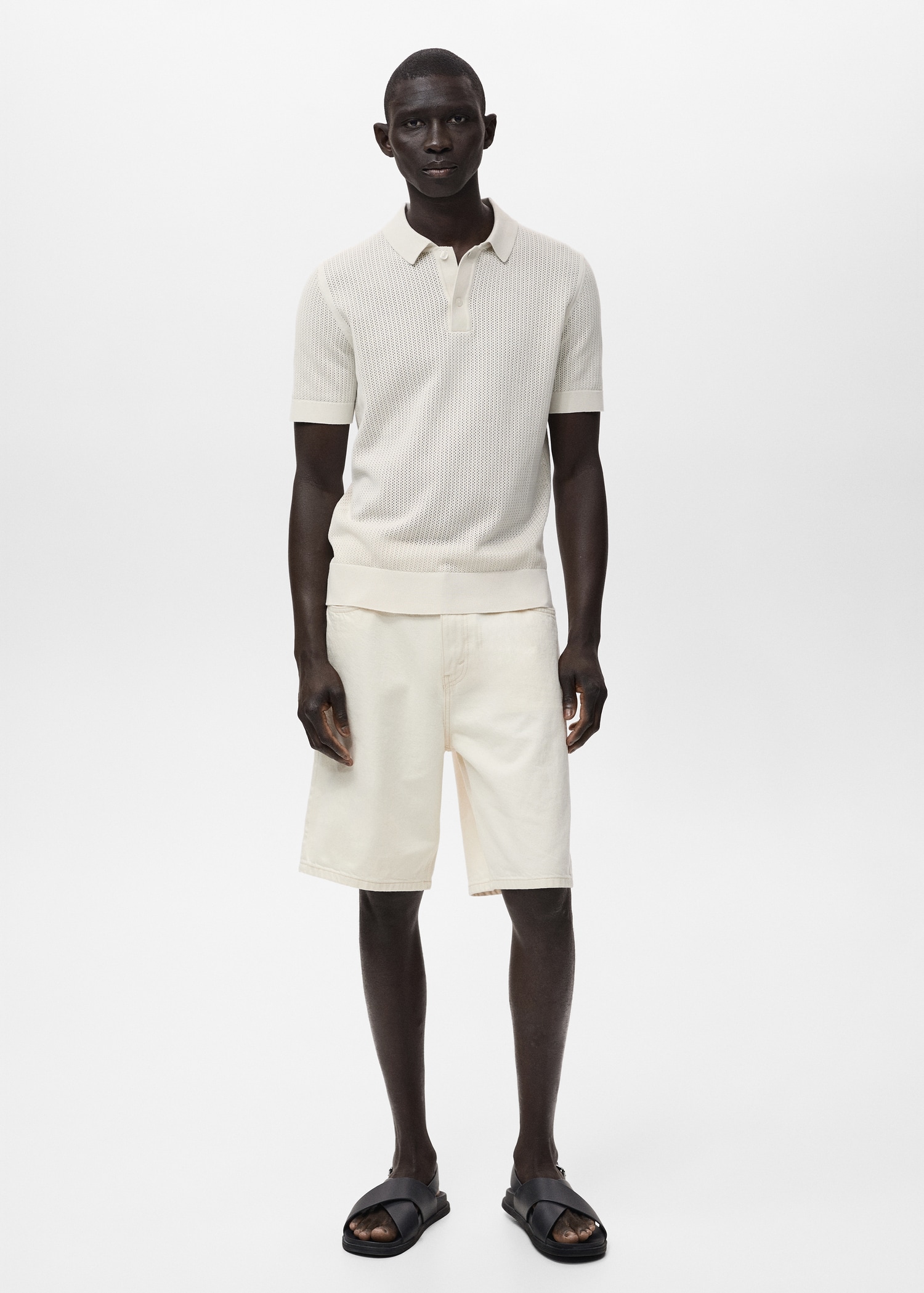 Openwork knitted cotton polo shirt - General plane