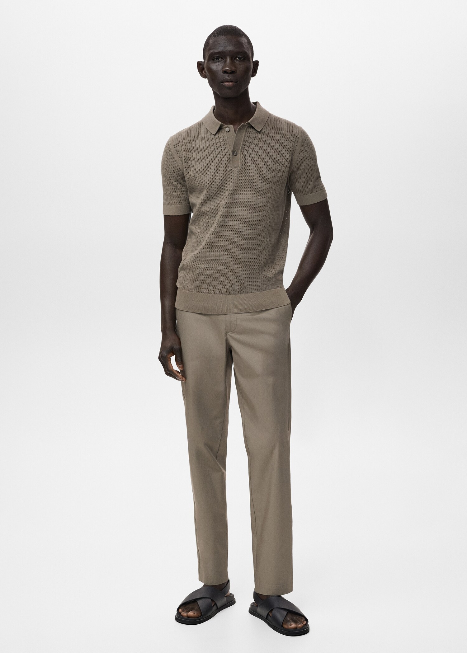 Openwork knitted cotton polo shirt - General plane
