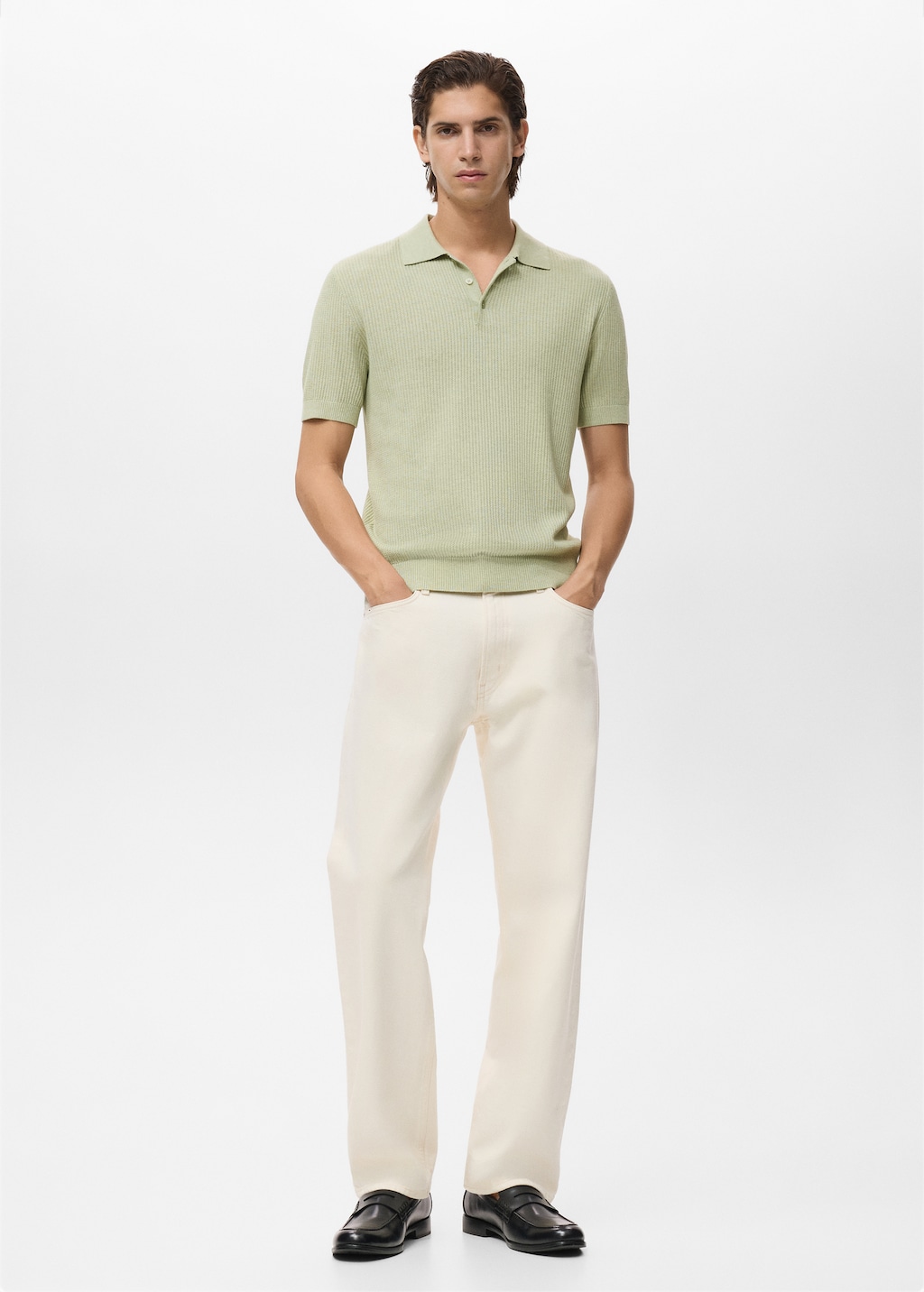 Ribbed knit polo shirt