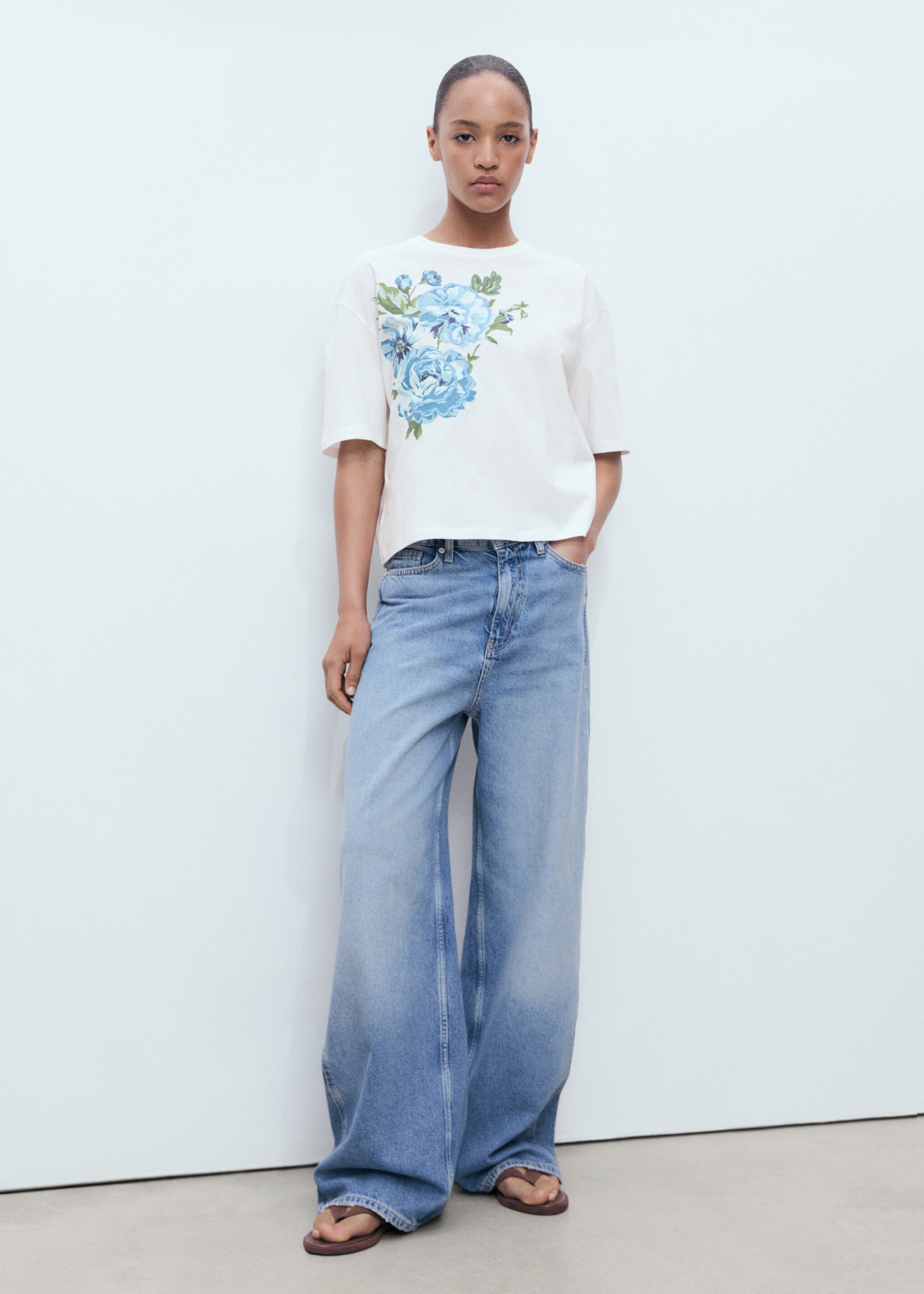 Floral-print cotton t-shirt - General plane