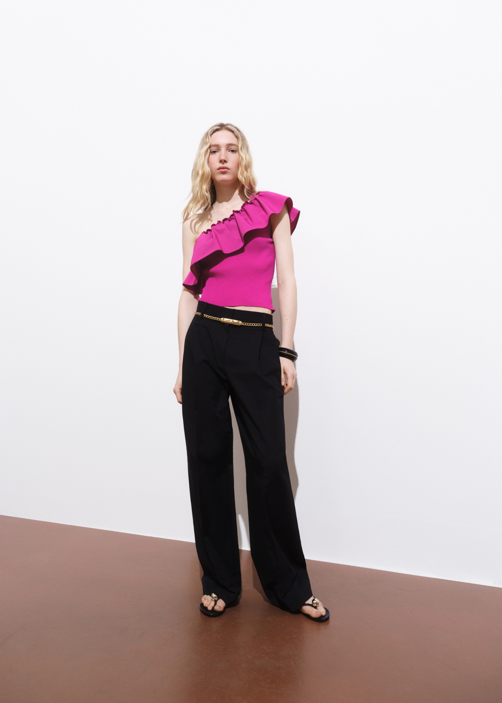 Asymmetrical top in combined fabric - General plane, Fuchsia. Ref: 17031263-00.