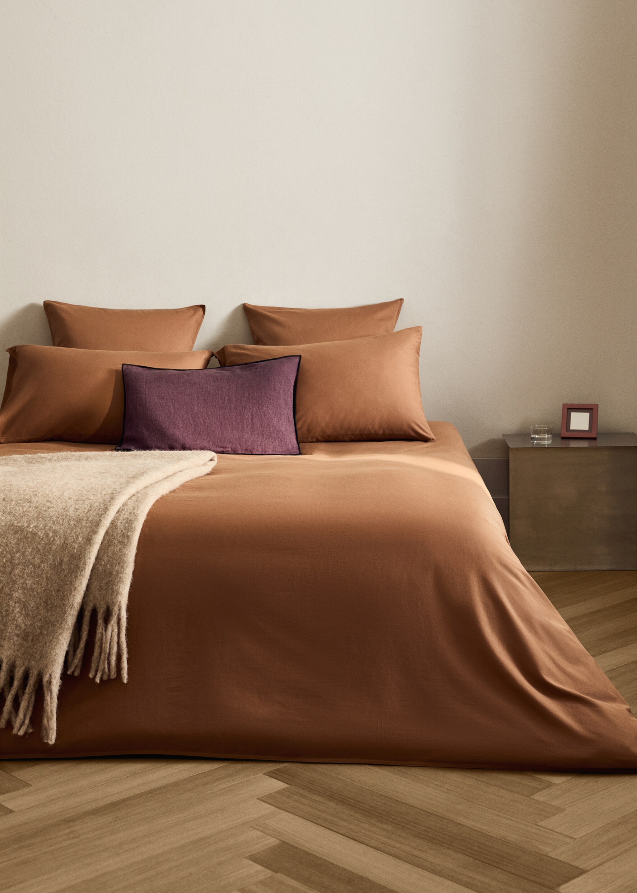 Washed cotton satin double-stitched top sheet for 150/160 cm bed - General plane