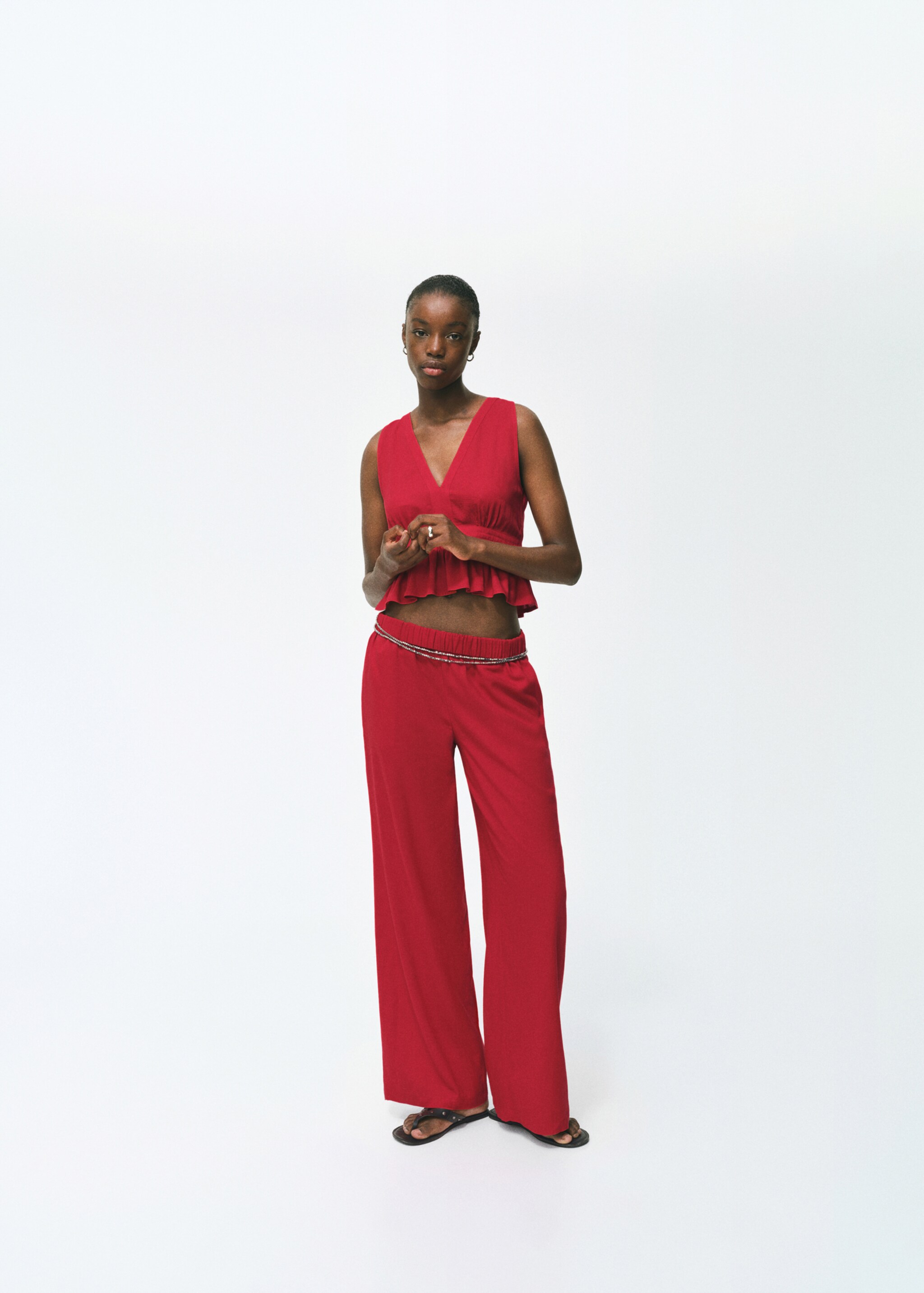 Linen trousers with elastic waistband - General plane