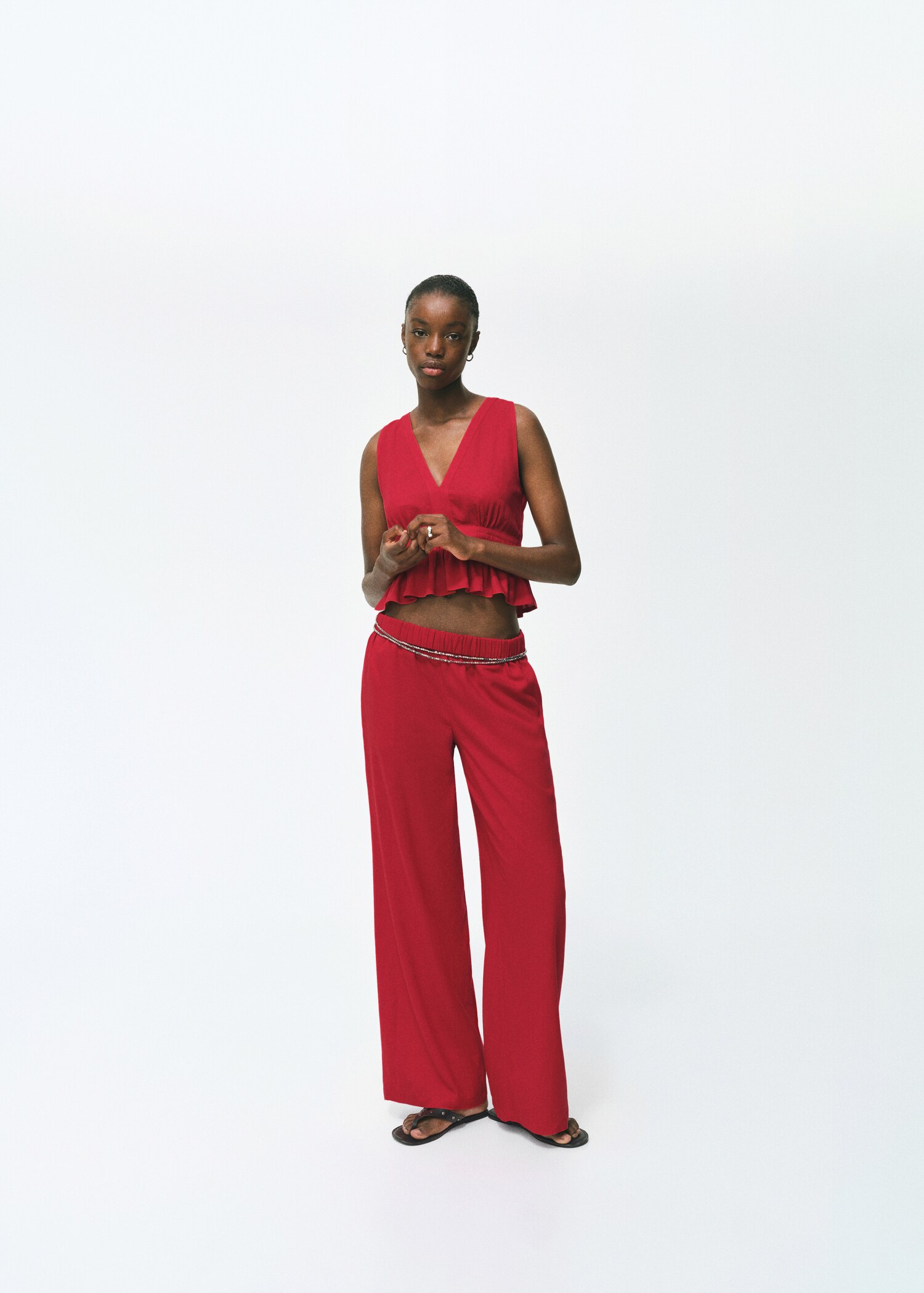 Linen trousers with elastic waistband - General plane