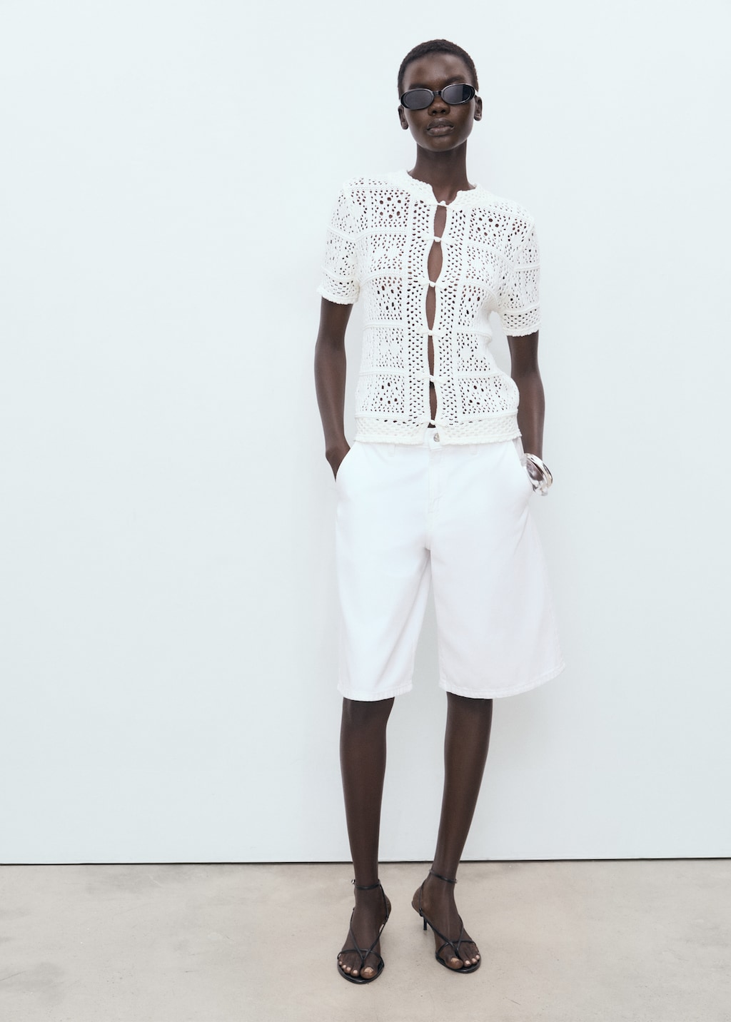 Mango Short-sleeved crochet cardigan