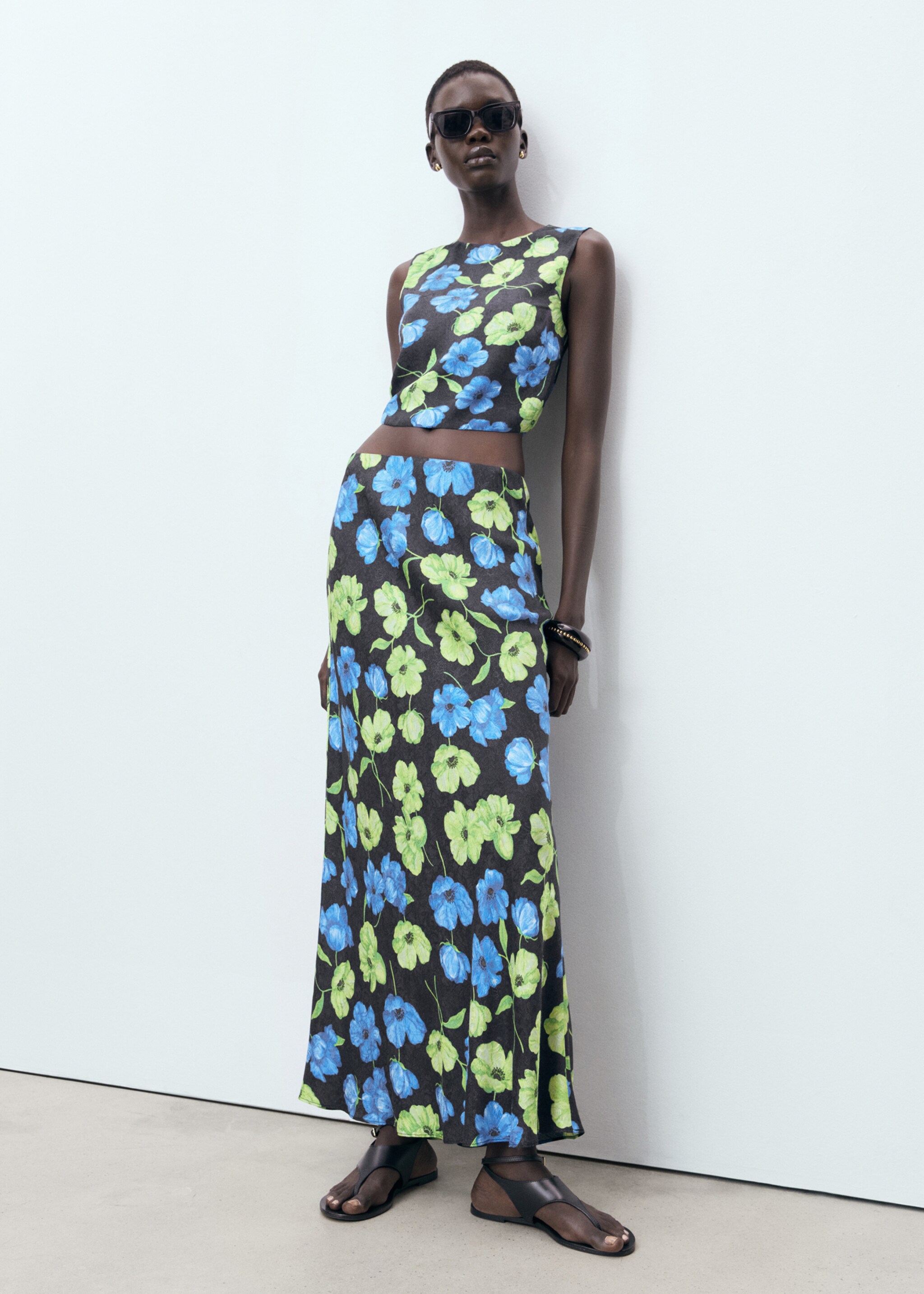 Floral-print long skirt - General plane