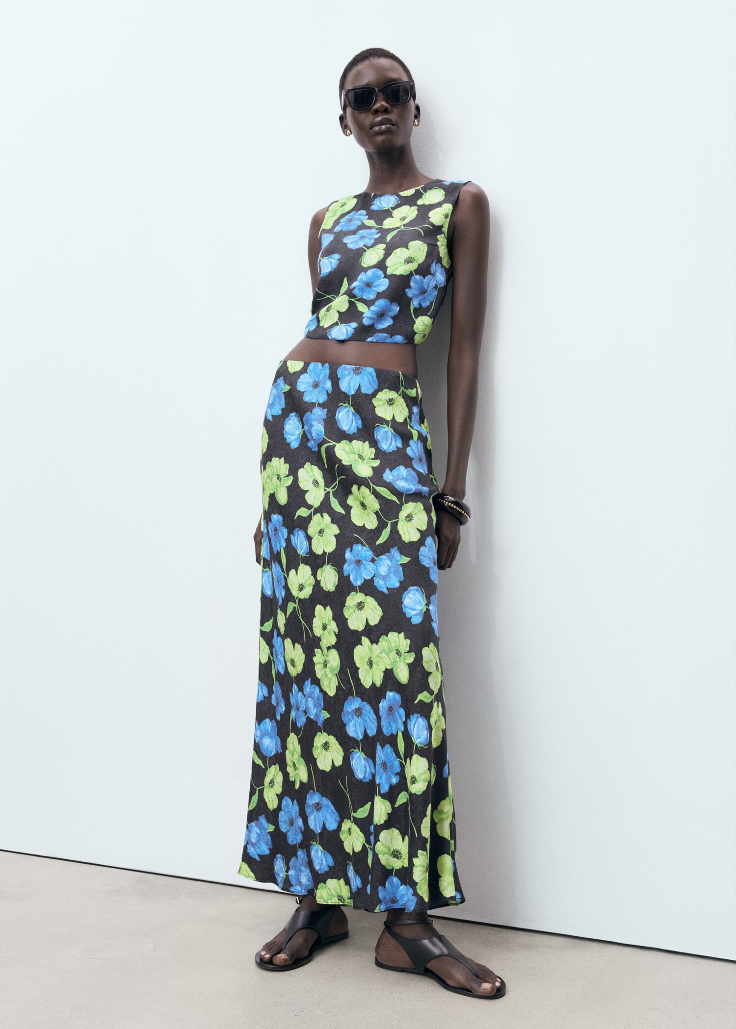 Floral-print long skirt - General plane