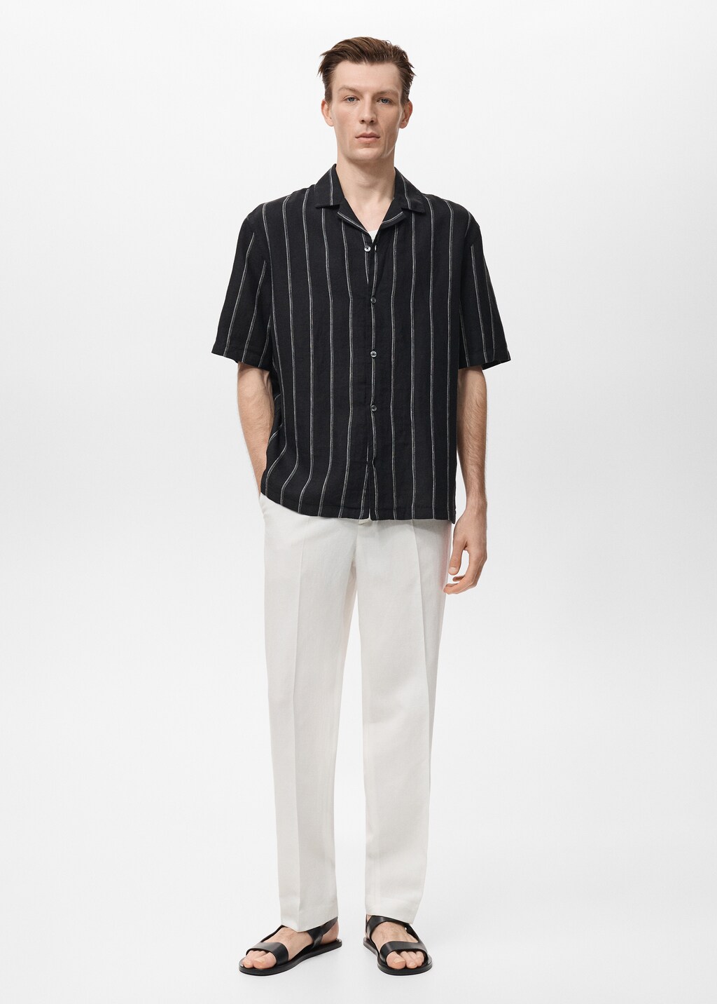 100% linen short-sleeve striped shirt - Men | MANGO USA