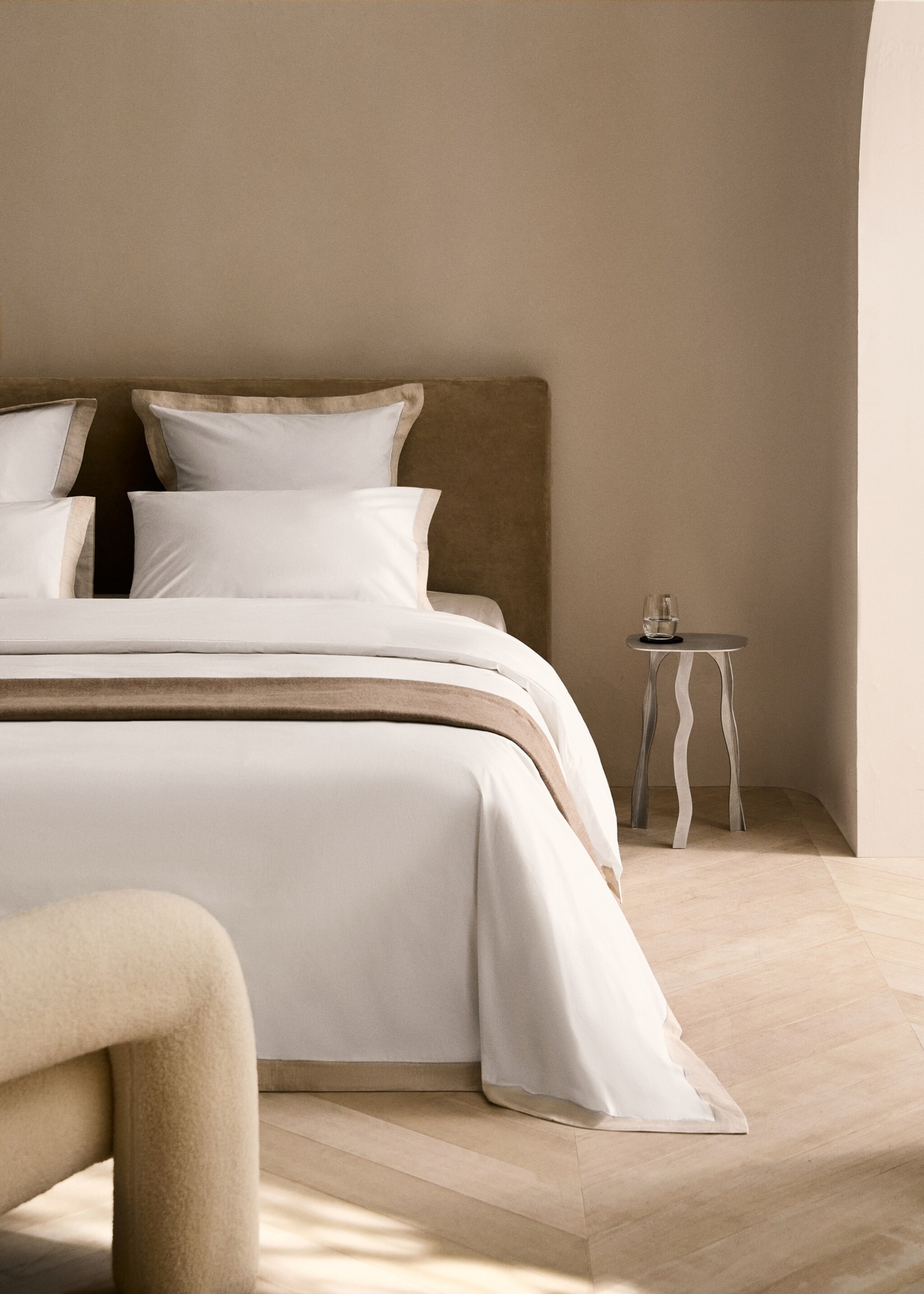 Percale cotton duvet cover with linen trim Queen bed - General plane, White. Ref: 17033308-00.