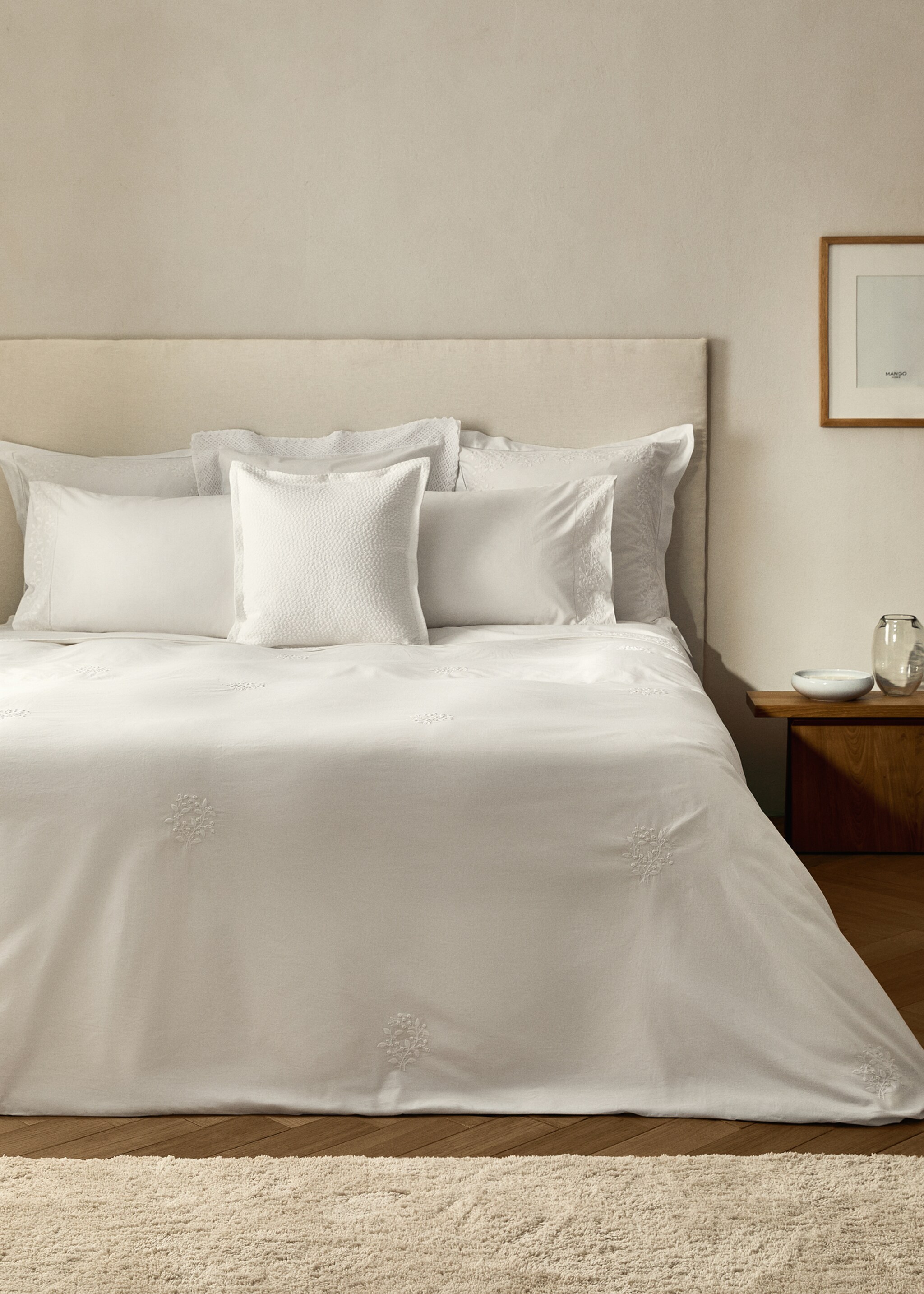 Percale cotton duvet cover with embroidered flowers for 135/140 cm bed - General plane