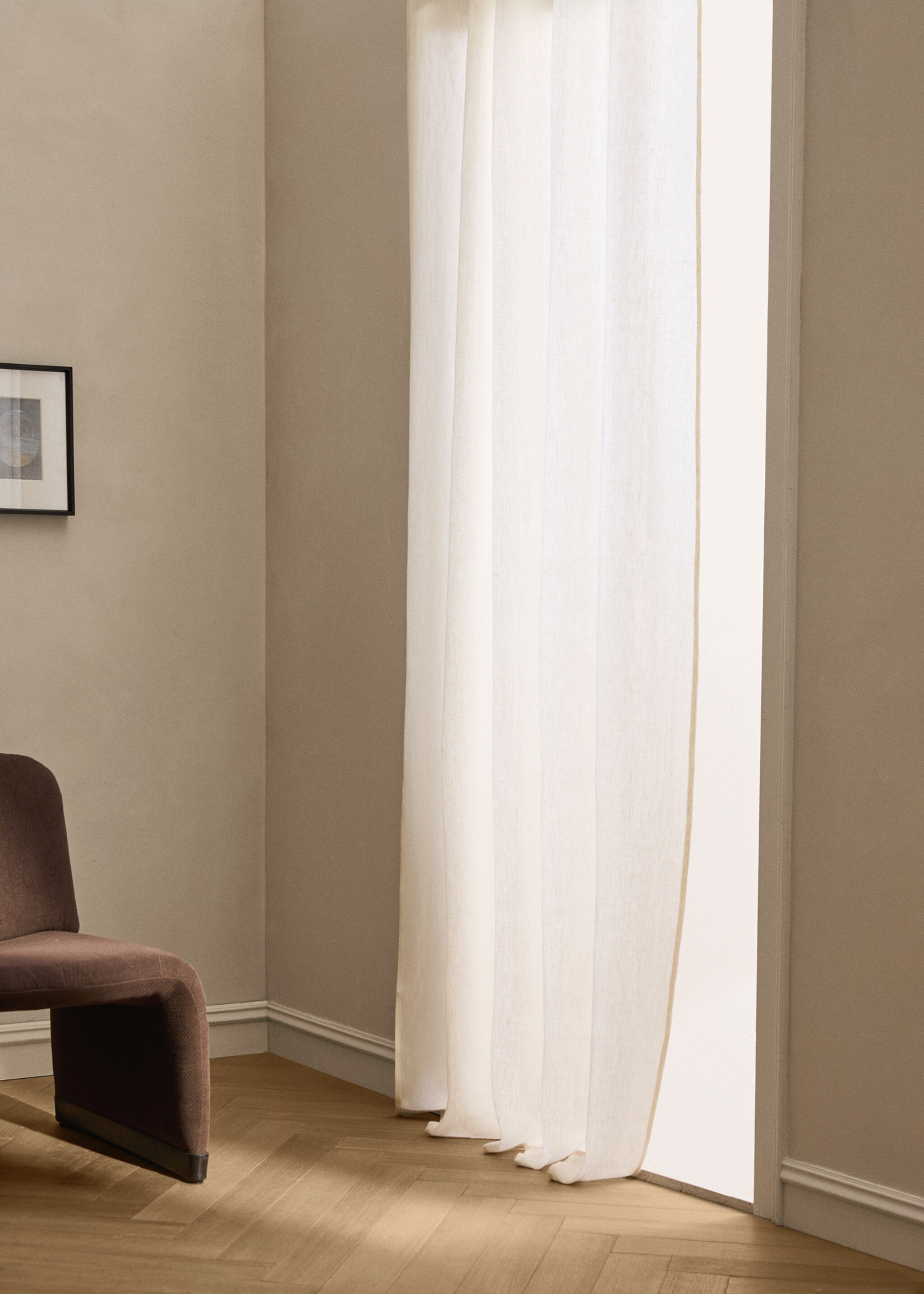 Linen medium-opacity curtain - General plane, Ecru. Ref: 17033335-00.