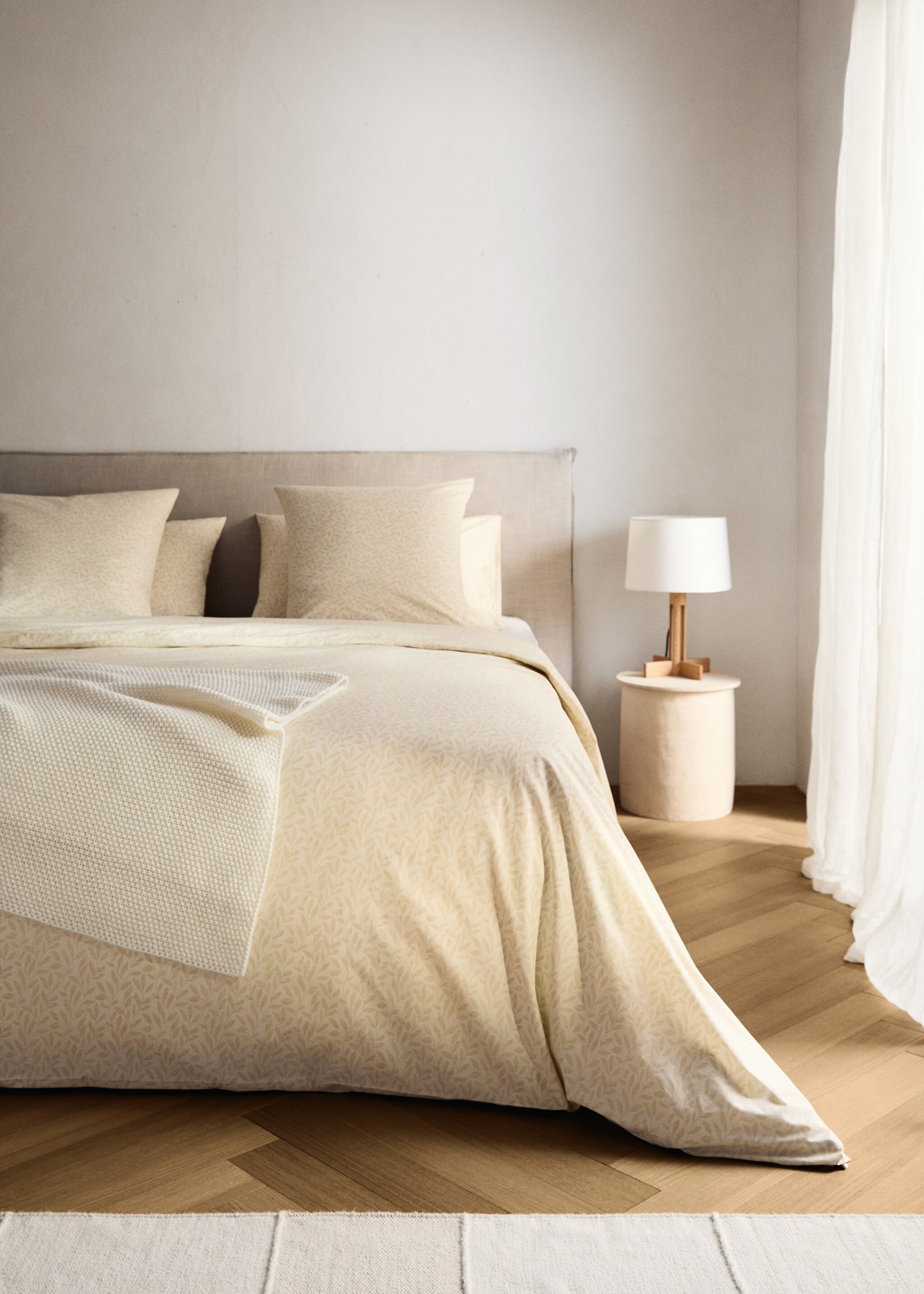 Percale cotton duvet cover with leaf print for 150/160 cm bed - General plane, Vanilla. Ref: 17033816-00.