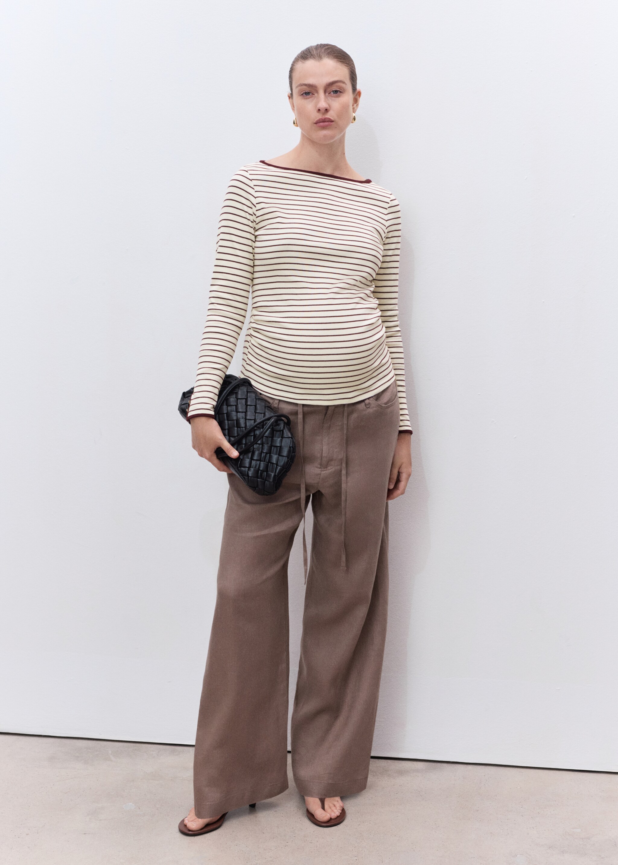 Maternity cotton buttoned cuffs t-shirt - General plane, Burgundy. Ref: 17034087-00.