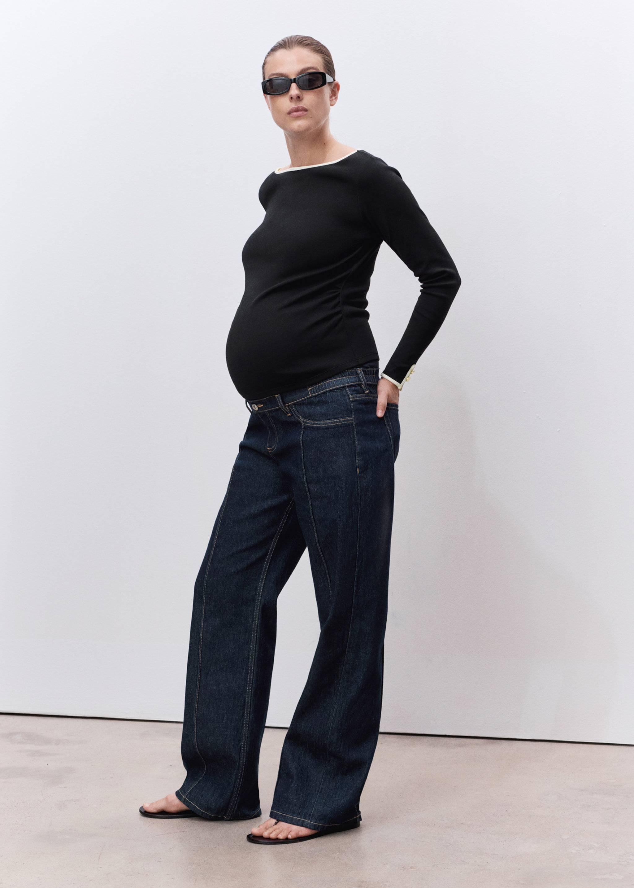 Maternity cotton buttoned cuffs t-shirt - General plane, Black. Ref: 17034087-00.