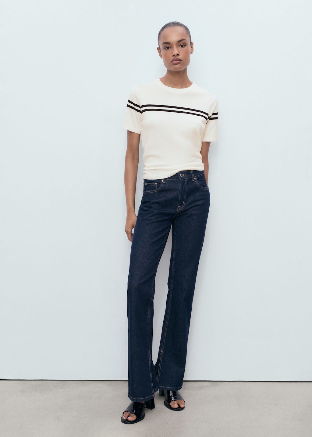 Mango Striped short-sleeved sweater