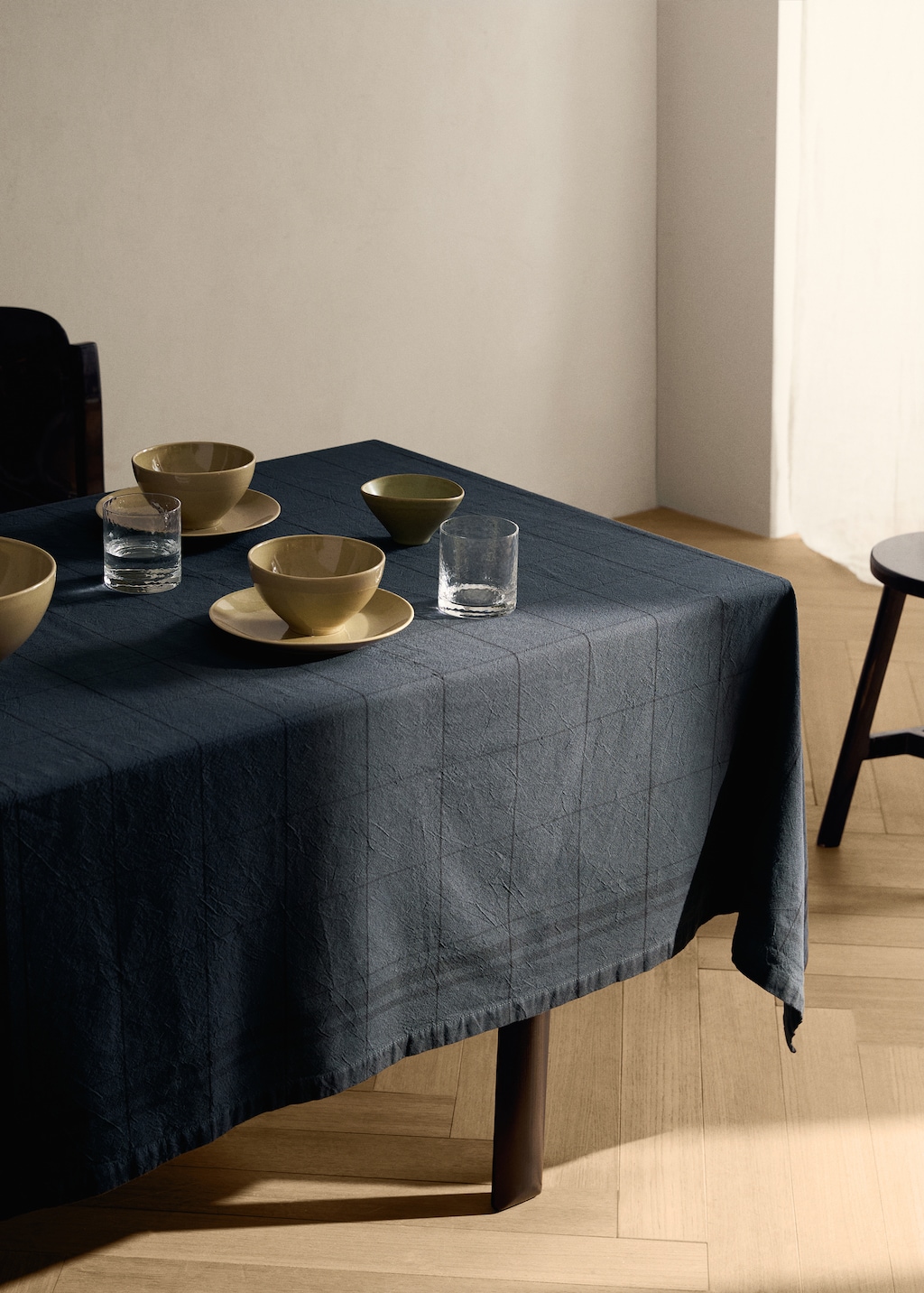 Overdyed cotton check tablecloth for 6 to 8 diners