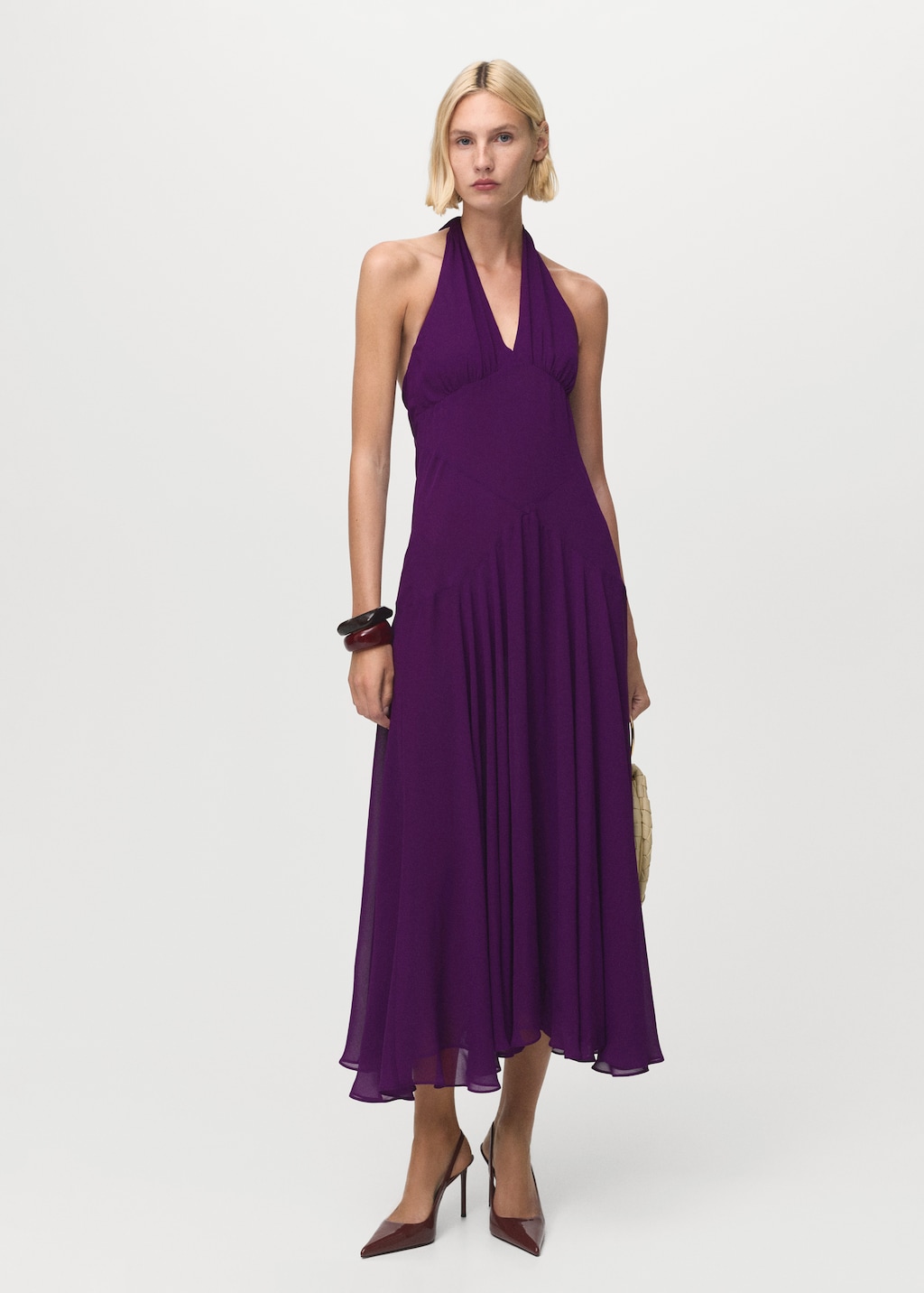 Mango Halter-neck pleated dress