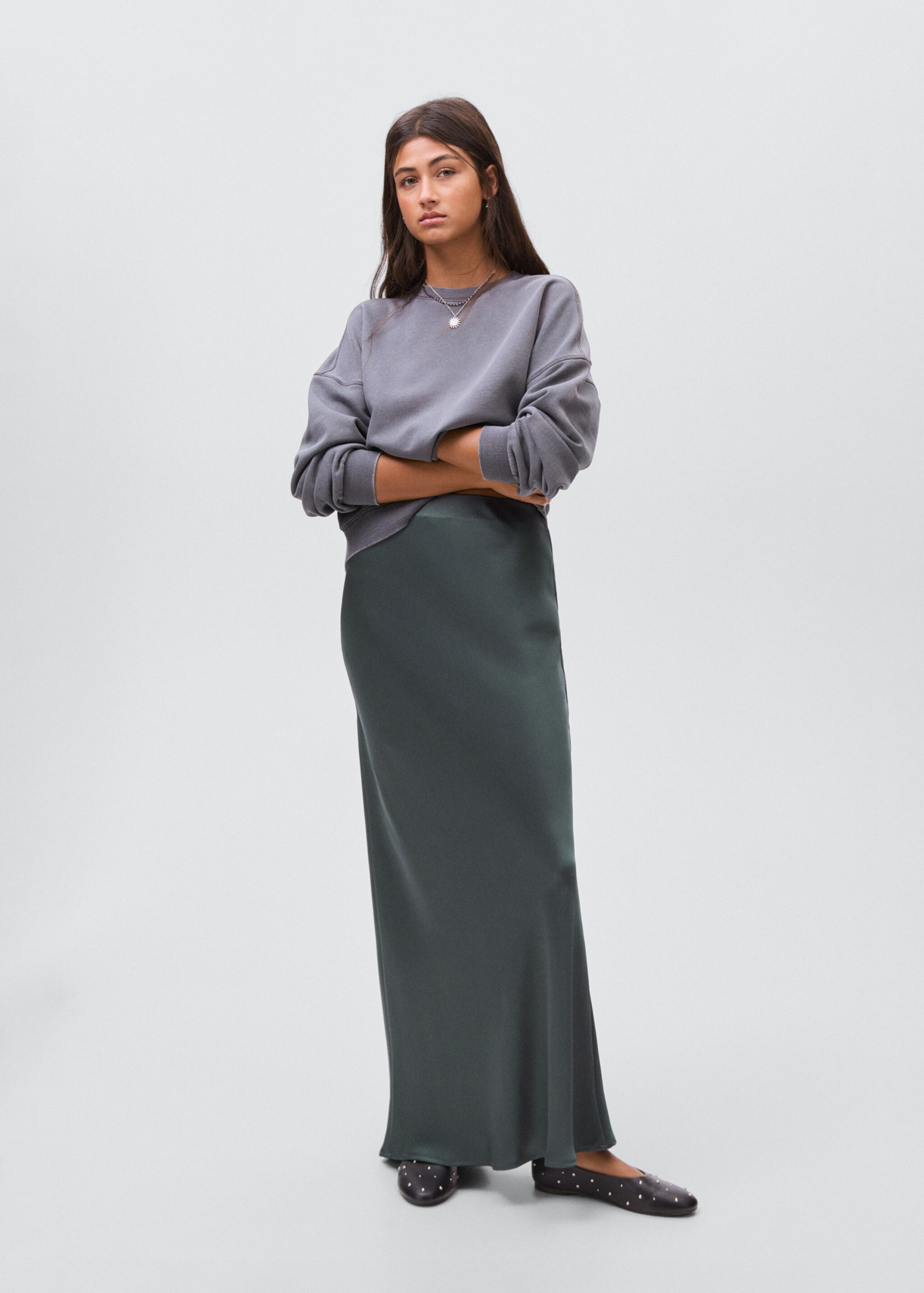Satin long skirt - General plane, Petrol Blue. Ref: 17034778-00.
