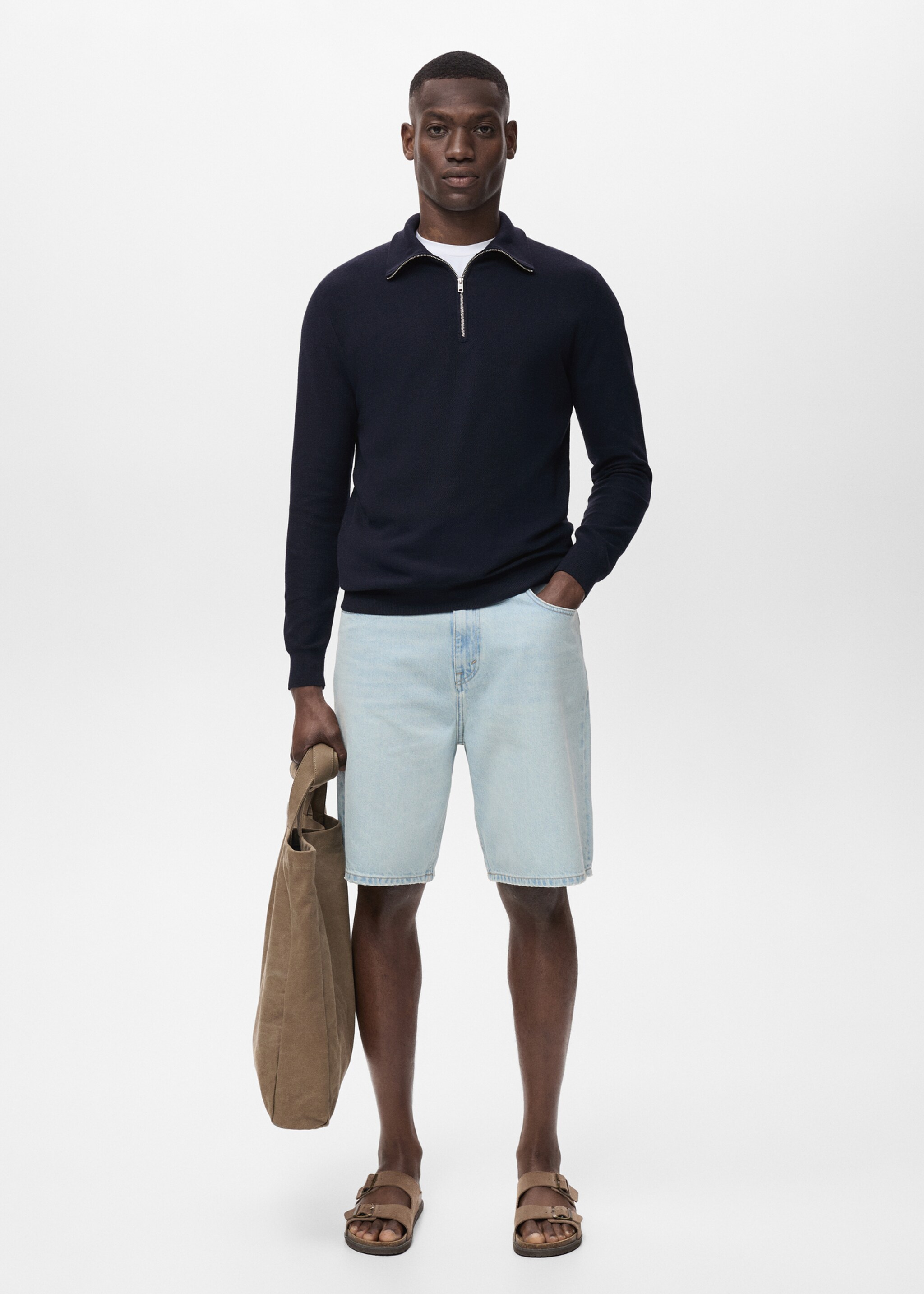 Microstructure sweater with zipper collar - General plane